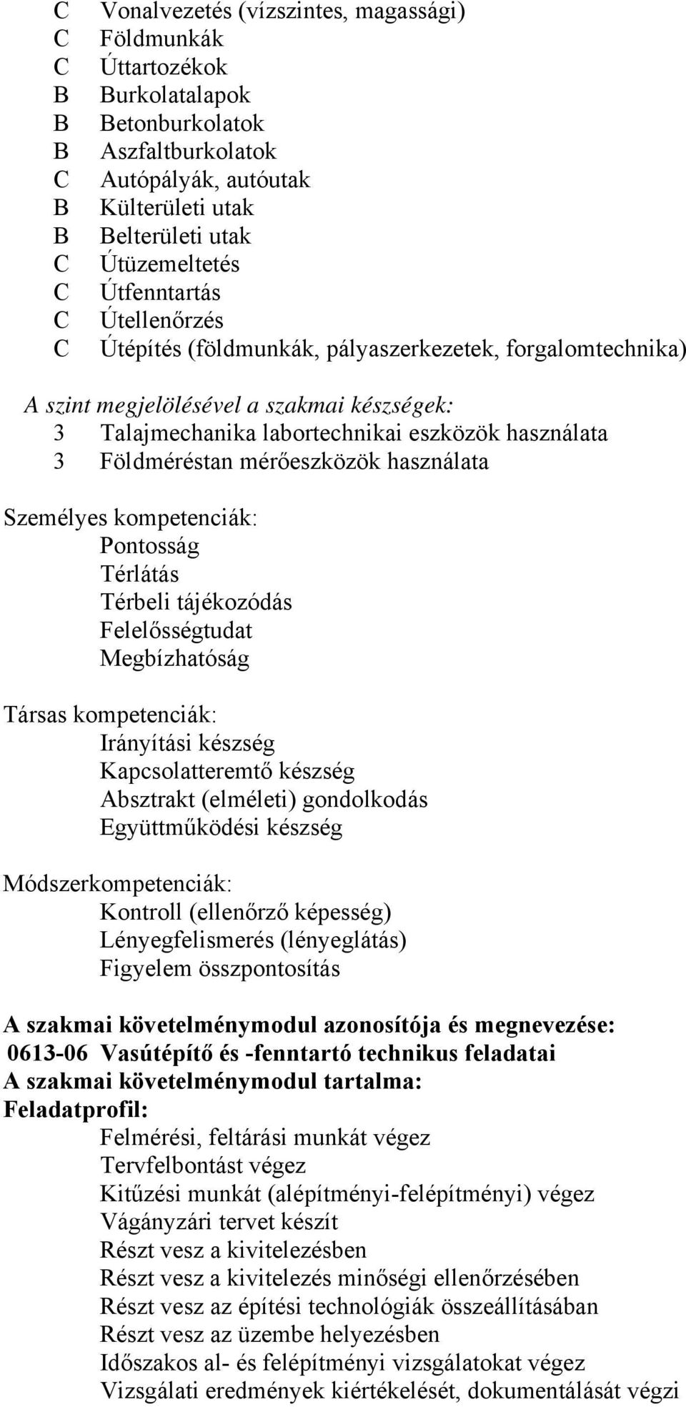 mérőeszközök használata Személyes kompetenciák: Pontosság Térlátás Térbeli tájékozódás Felelősségtudat Megbízhatóság Társas kompetenciák: Irányítási készség Kapcsolatteremtő készség Absztrakt