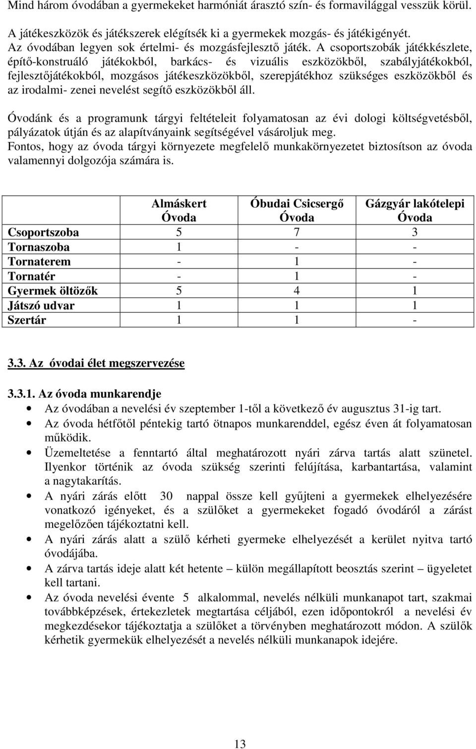 A csoportszobák játékkészlete, építő-konstruáló játékokból, barkács- és vizuális eszközökből, szabályjátékokból, fejlesztőjátékokból, mozgásos játékeszközökből, szerepjátékhoz szükséges eszközökből