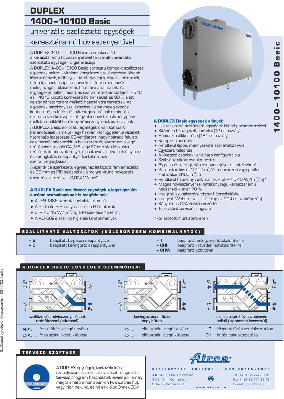 A DUPLEX 1400 10100 Basic sorozatú kompakt szellőztető egységek beltéri kivitelben kényelmes szellőztetésre, kisebb létesítmények, műhelyek, üzlethelyiségek, iskolák, éttermek, üzletek, sport- és