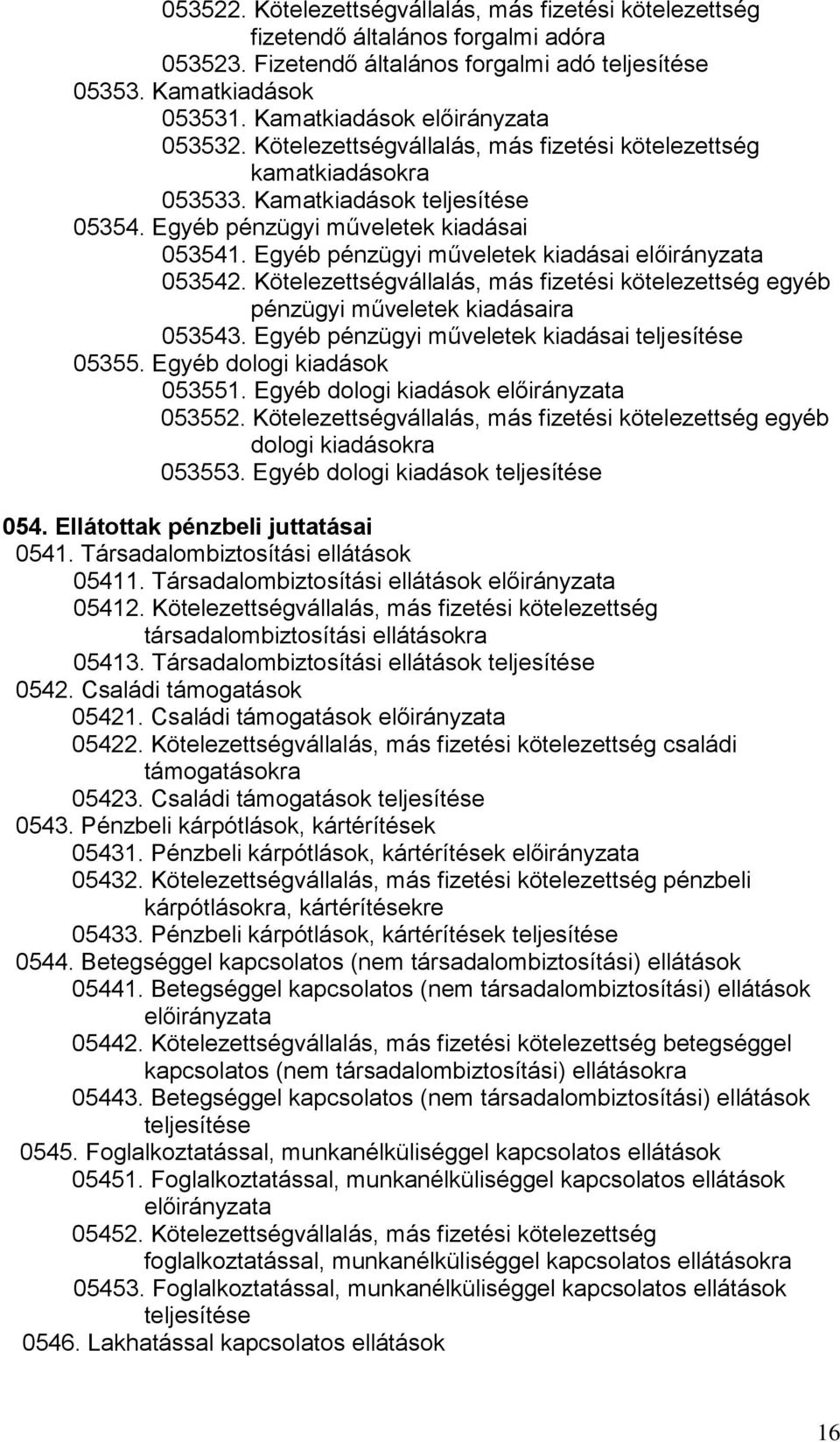 Egyéb pénzügyi műveletek kiadásai előirányzata 053542. Kötelezettségvállalás, más fizetési kötelezettség egyéb pénzügyi műveletek kiadásaira 053543.