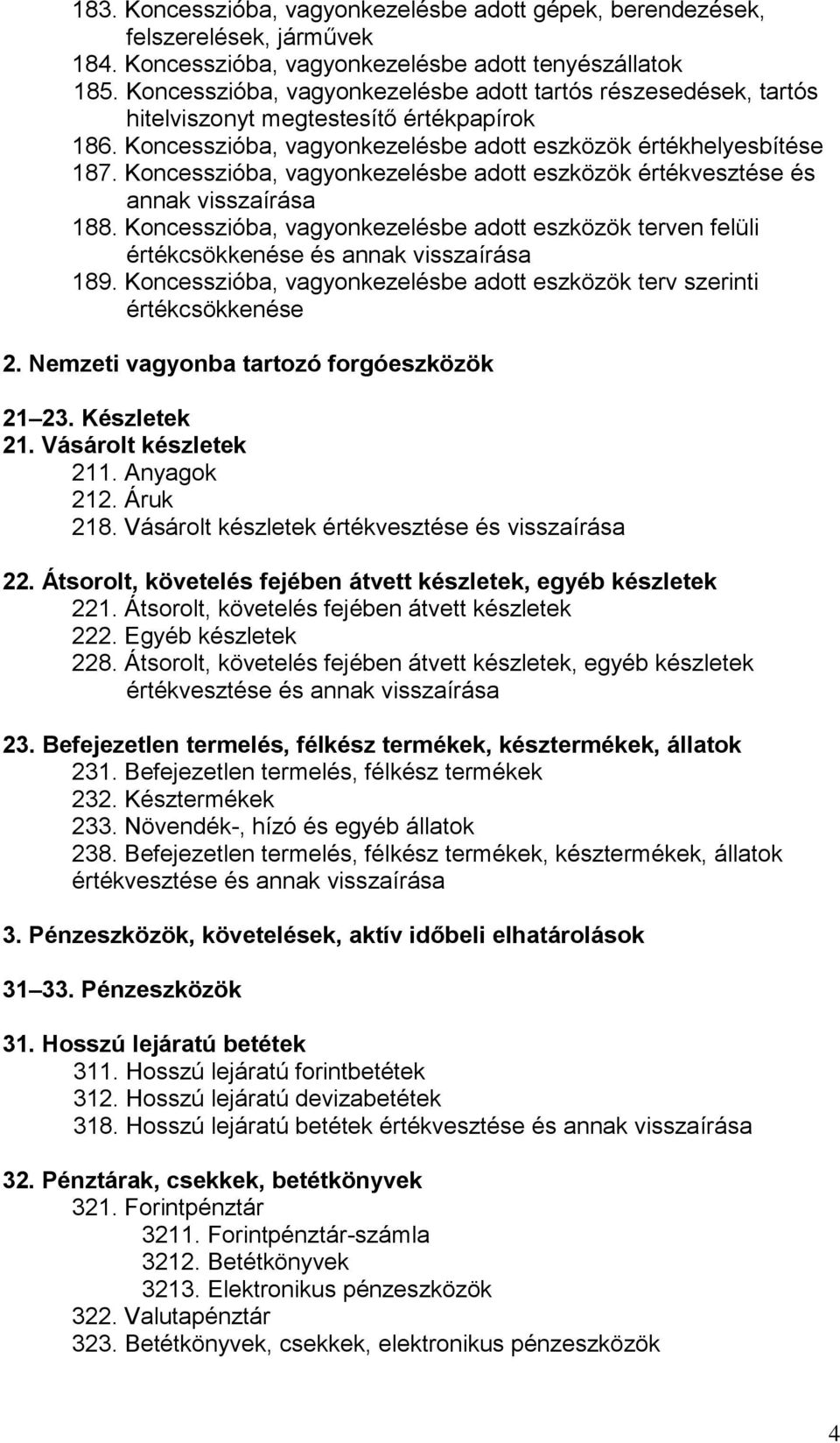 Koncesszióba, vagyonkezelésbe adott eszközök értékvesztése és annak visszaírása 188. Koncesszióba, vagyonkezelésbe adott eszközök terven felüli értékcsökkenése és annak visszaírása 189.