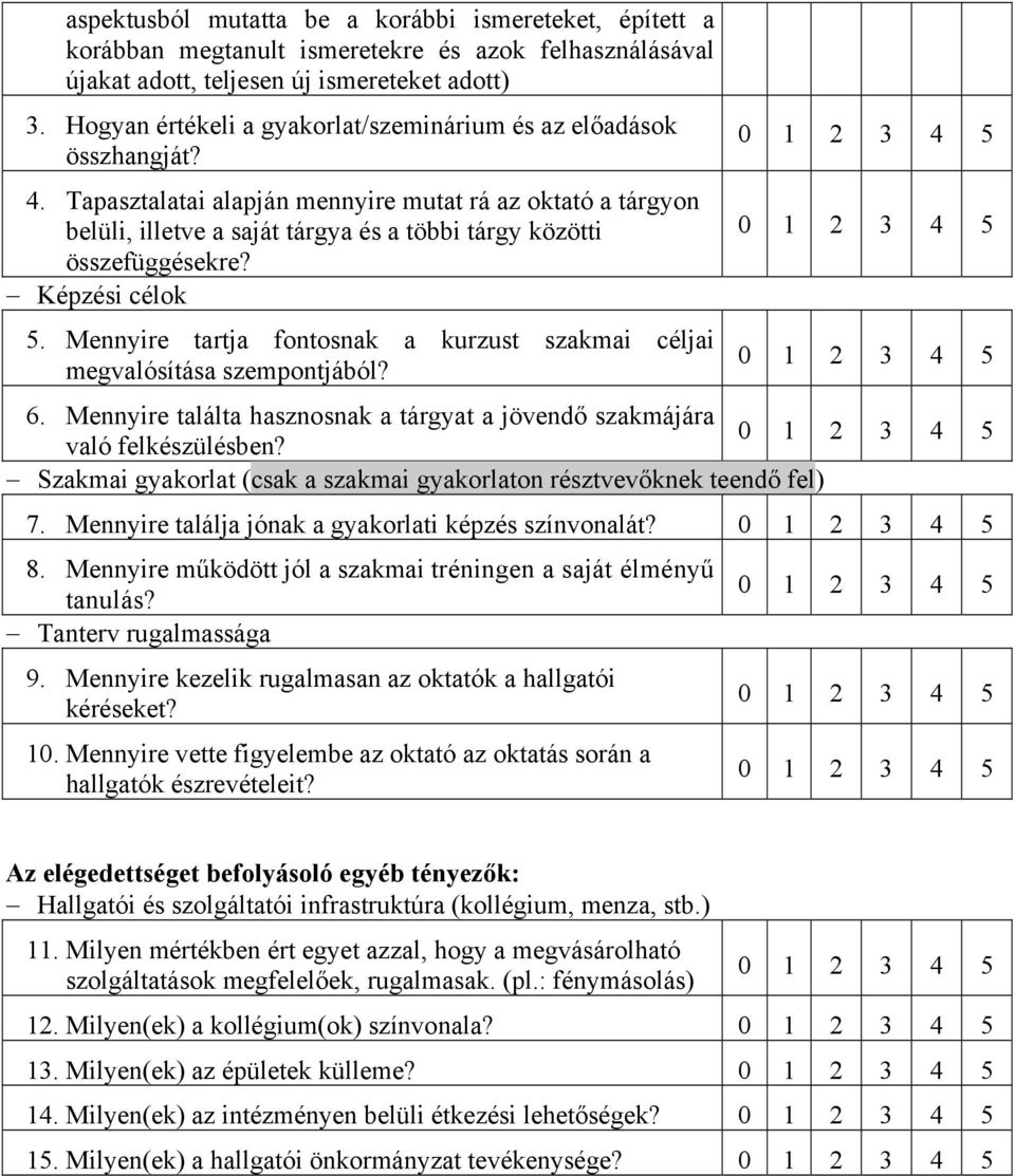 Tapasztalatai alapján mennyire mutat rá az oktató a tárgyon belüli, illetve a saját tárgya és a többi tárgy közötti összefüggésekre? Képzési célok 5.