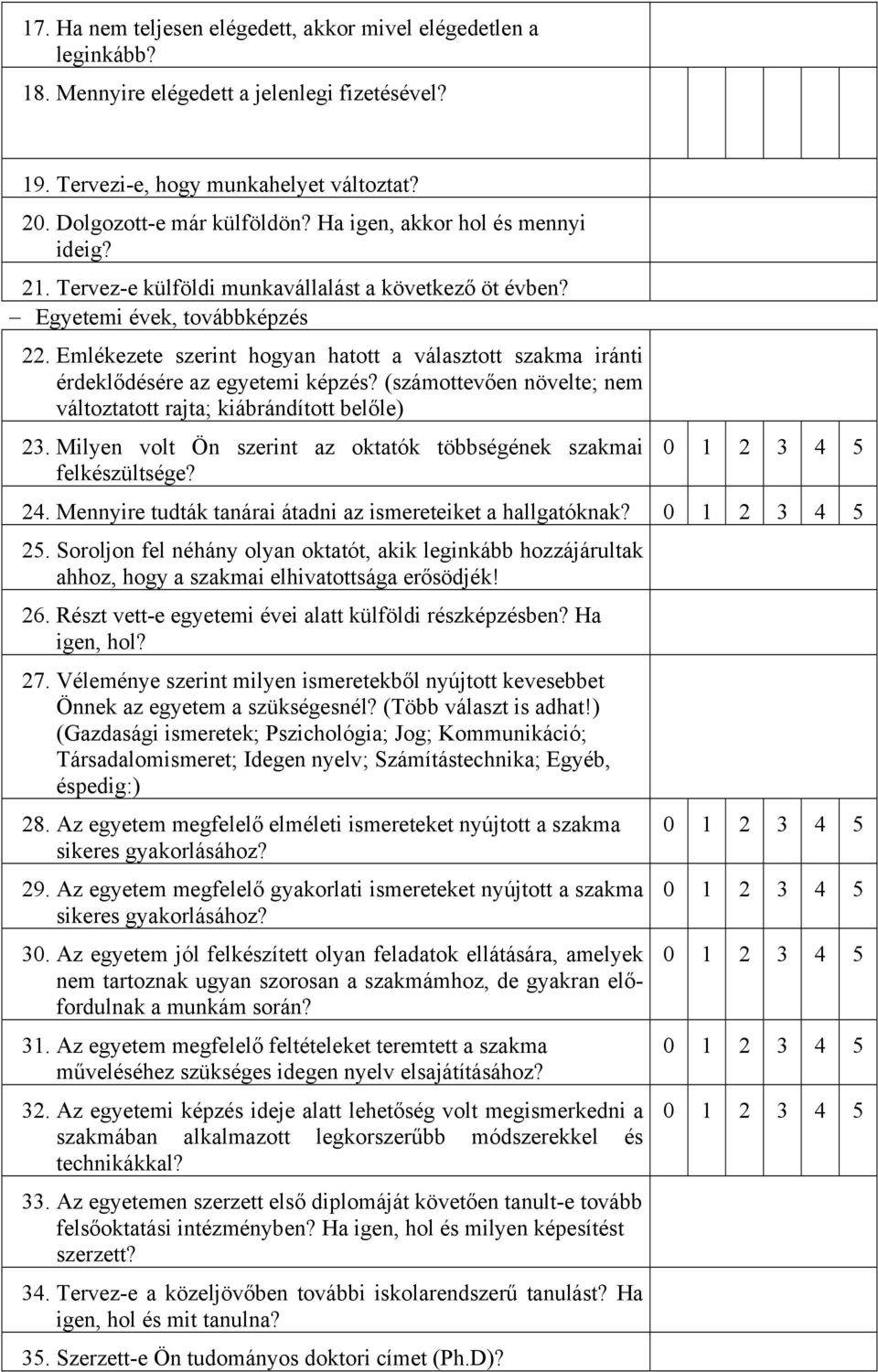 Emlékezete szerint hogyan hatott a választott szakma iránti érdeklődésére az egyetemi képzés? (számottevően növelte; nem változtatott rajta; kiábrándított belőle) 23.