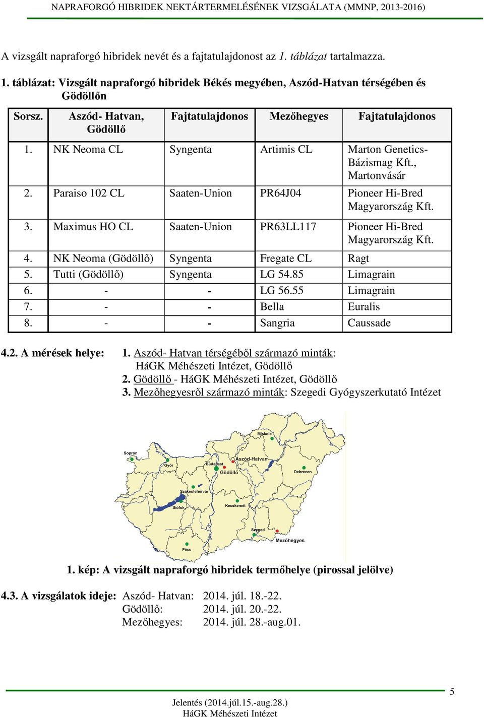 Paraiso 102 CL Saaten-Union PR64J04 Pioneer Hi-Bred Magyarország Kft. 3. Maximus HO CL Saaten-Union PR63LL117 Pioneer Hi-Bred Magyarország Kft. 4. NK Neoma (Gödöllő) Syngenta Fregate CL Ragt 5.