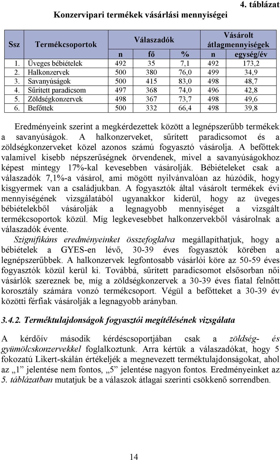 Befőttek 500 332 66,4 498 39,8 Eredményeink szerint a megkérdezettek között a legnépszerűbb termékek a savanyúságok.