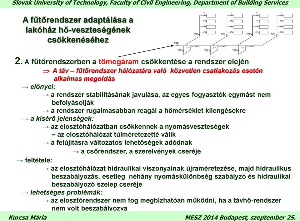 fogyasztók egymást nem befolyásolják a rendszer rugalmasabban reagál a hőmérséklet kilengésekre a kísérő jelenségek: az elosztóhálózatban csökkennek a nyomásveszteségek az elosztóhálózat