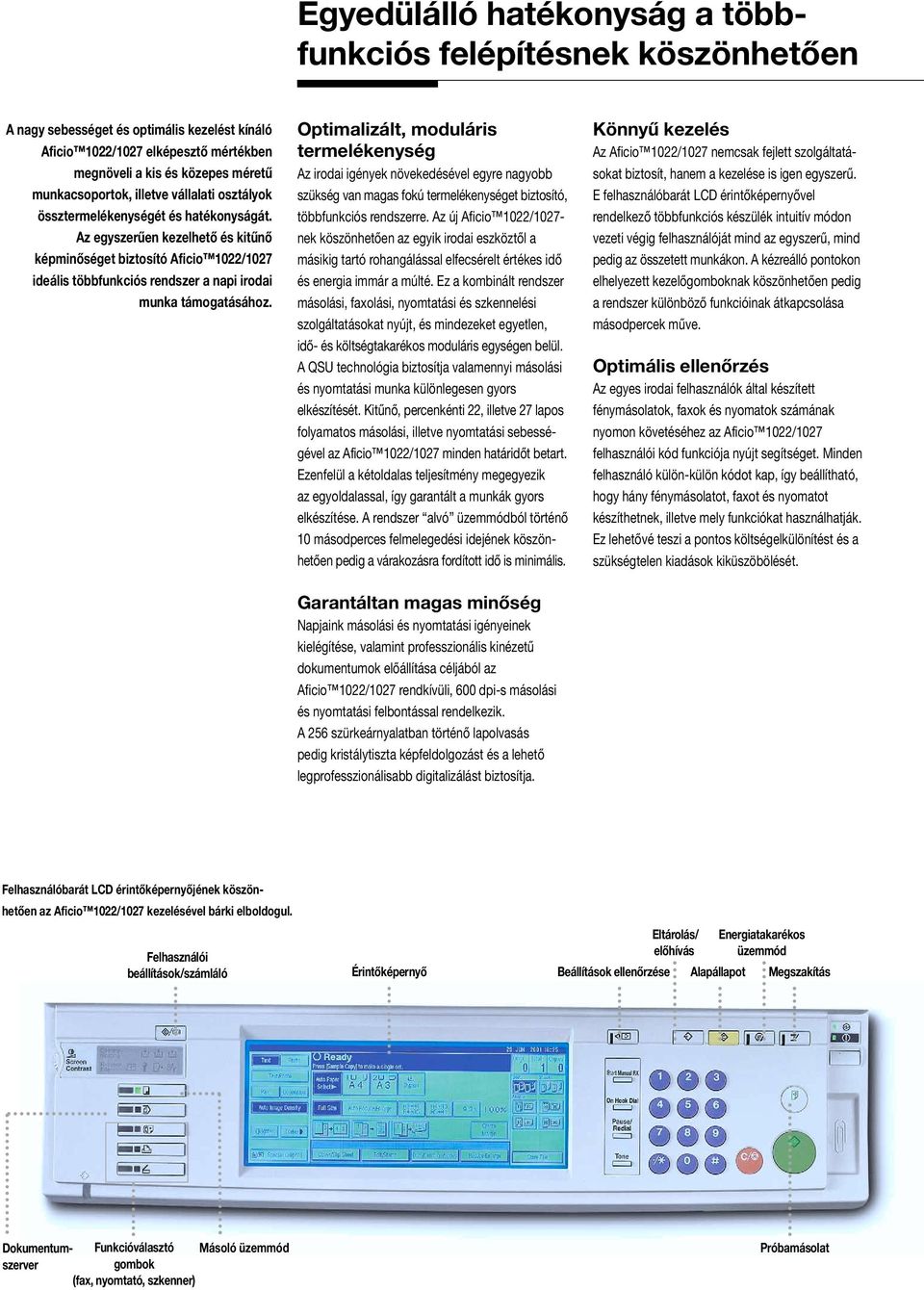 Az egyszerűen kezelhető és kitűnő képminőséget biztosító Aficio 1022/1027 ideális többfunkciós rendszer a napi irodai munka támogatásához.