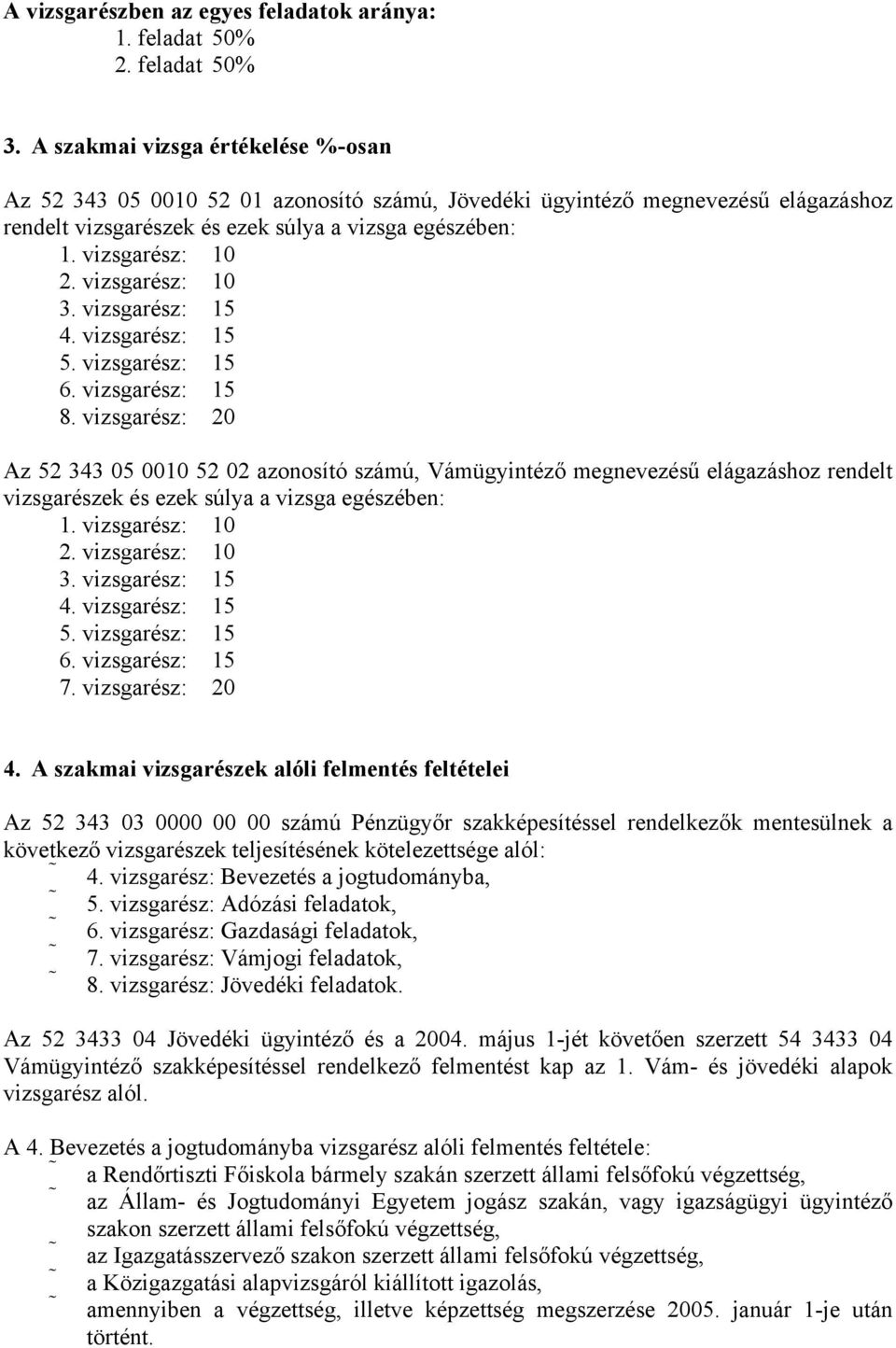 vizsgarész: 10 3. vizsgarész: 15 4. vizsgarész: 15 5. vizsgarész: 15 6. vizsgarész: 15 8.