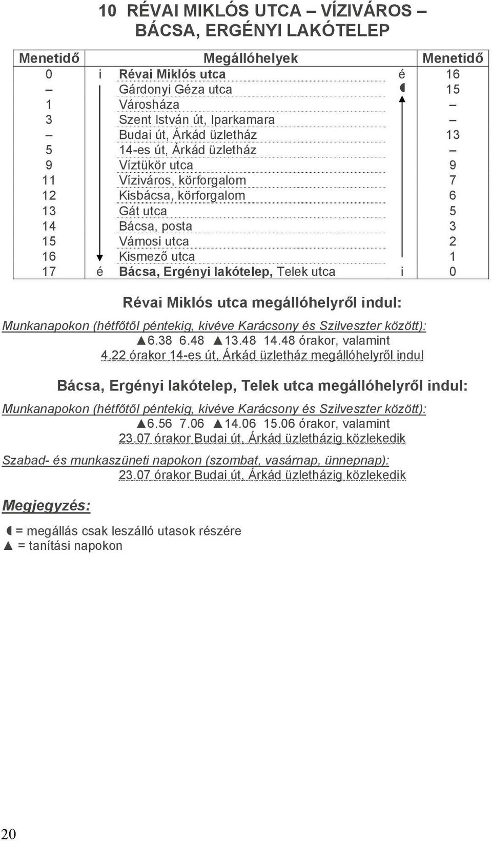 lakótelep, Telek utca i 0 Révai Miklós utca megállóhelyr l indul: 6.38 6.48 13.48 14.48 órakor, valamint 4.