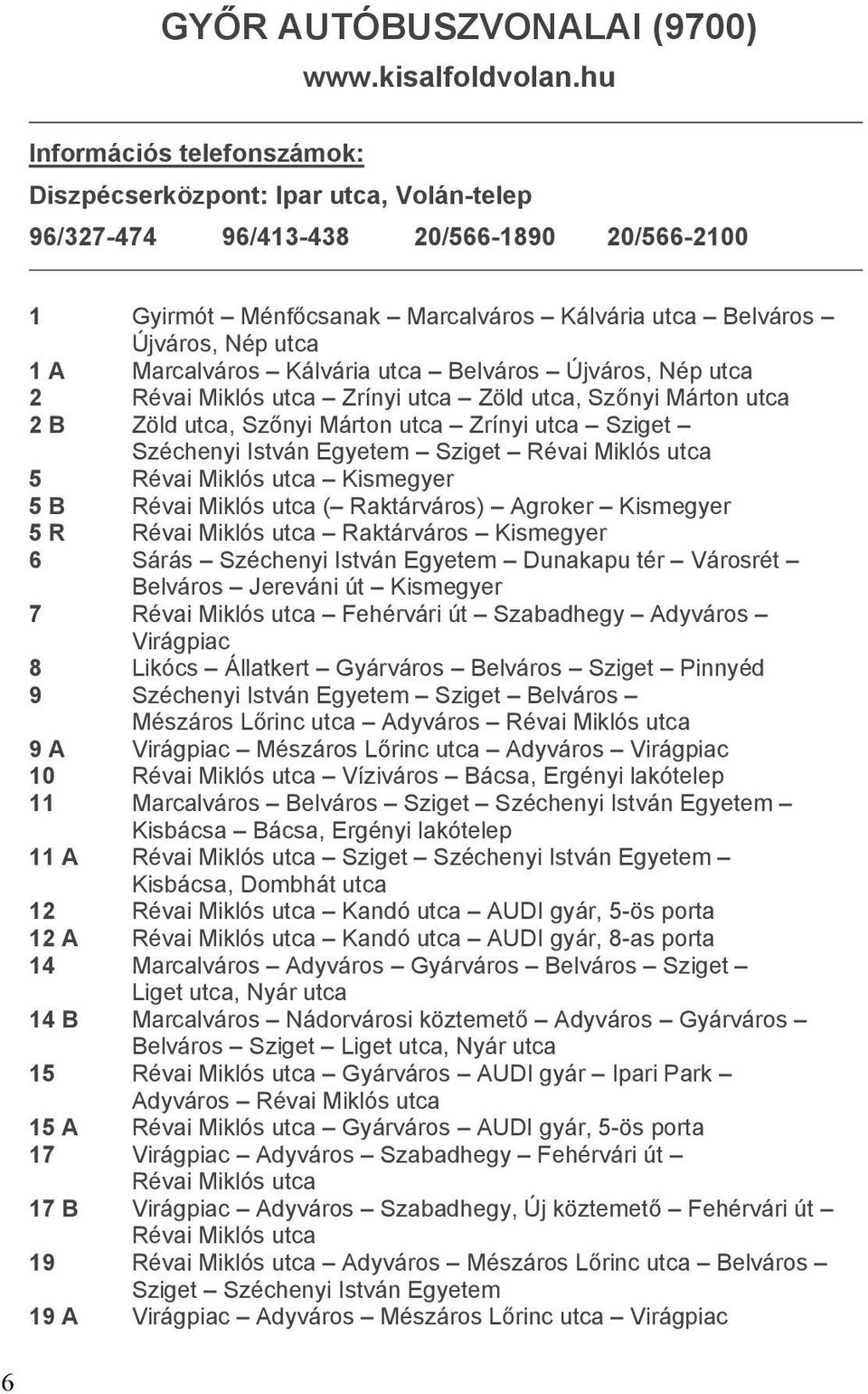 Marcalváros Kálvária utca Belváros Újváros, Nép utca 2 Révai Miklós utca Zrínyi utca Zöld utca, Sz nyi Márton utca 2 B Zöld utca, Sz nyi Márton utca Zrínyi utca Sziget Széchenyi István Egyetem Sziget