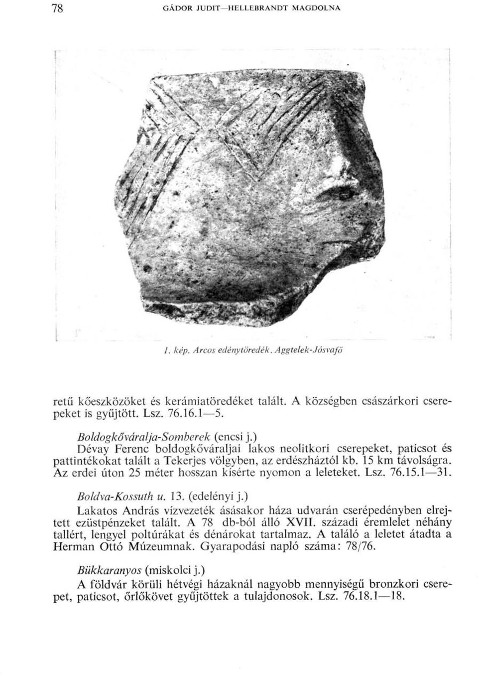 Az erdei úton 25 méter hosszan kísérte nyomon a leleteket. Lsz. 76.15.1 31. Boldva-Kossuth u. 13. (edelényi j.