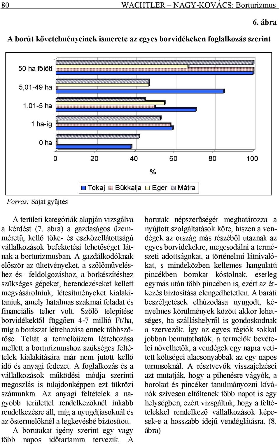 kérdést (7. ábra) a gazdaságos üzemmérető, kellı tıke- és eszközellátottságú vállalkozások befektetési lehetıséget látnak a borturizmusban.