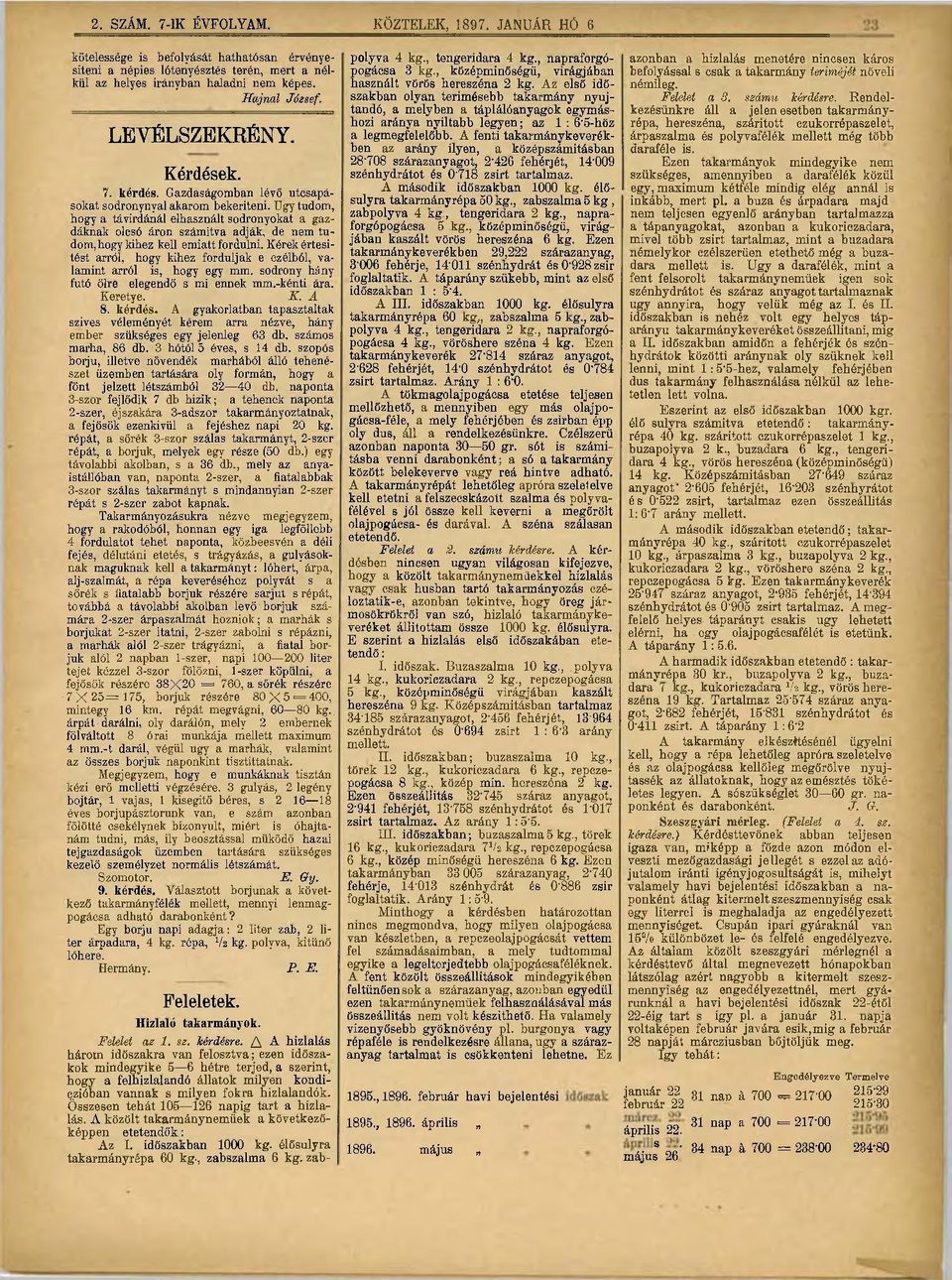 Az első időszakban olyan terimésebb takarmány nyújtandó, a melyben a táplálóanyagok egymáshozi aránya nyíltabb legyen; az 1 : 6'5-höz LEVÉLSZEKRÉNY. a legmegfelelőbb.