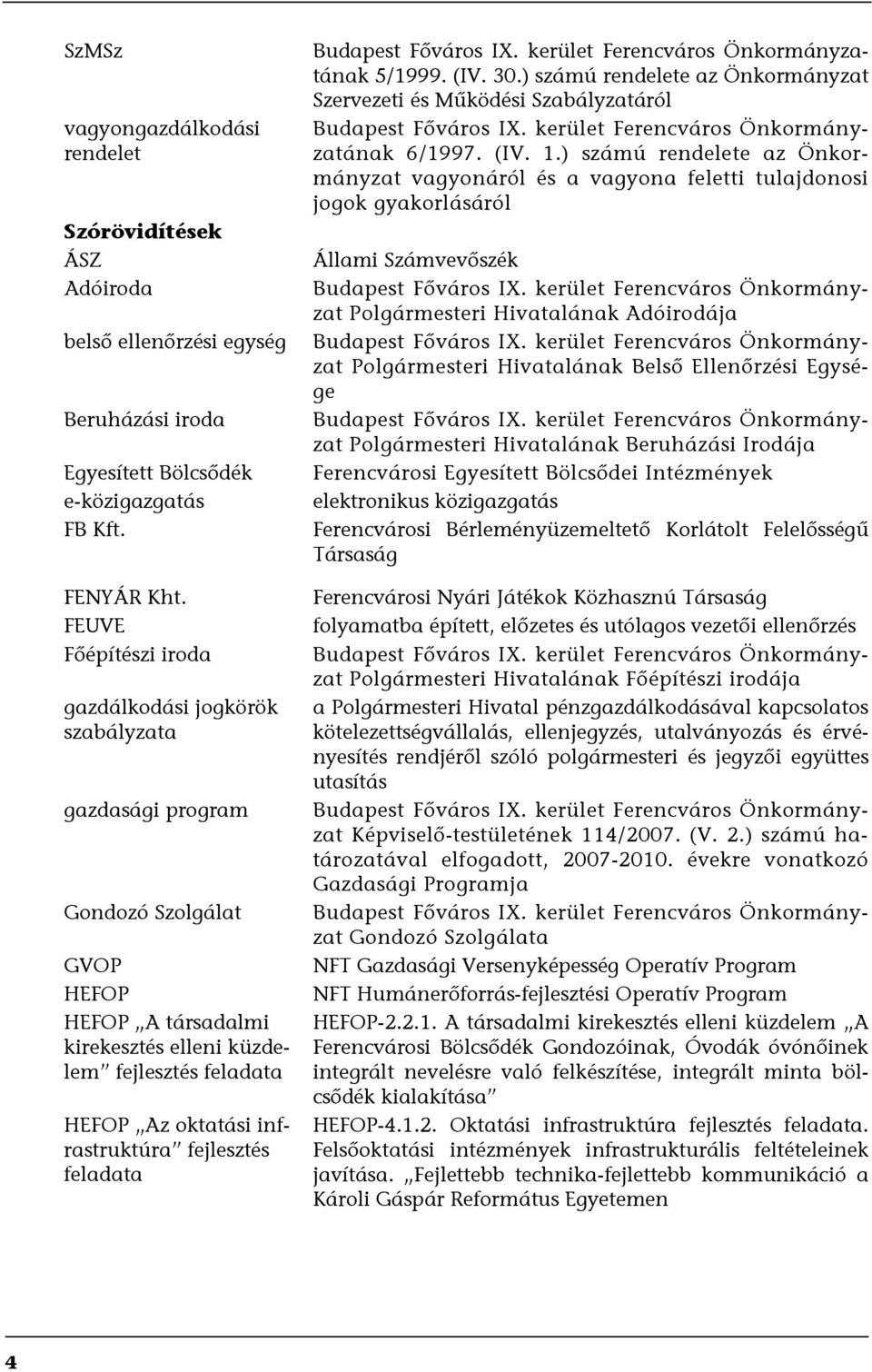 infrastruktúra fejlesztés feladata Budapest Főváros IX. kerület Ferencváros Önkormányzatának 5/1999. (IV. 30.