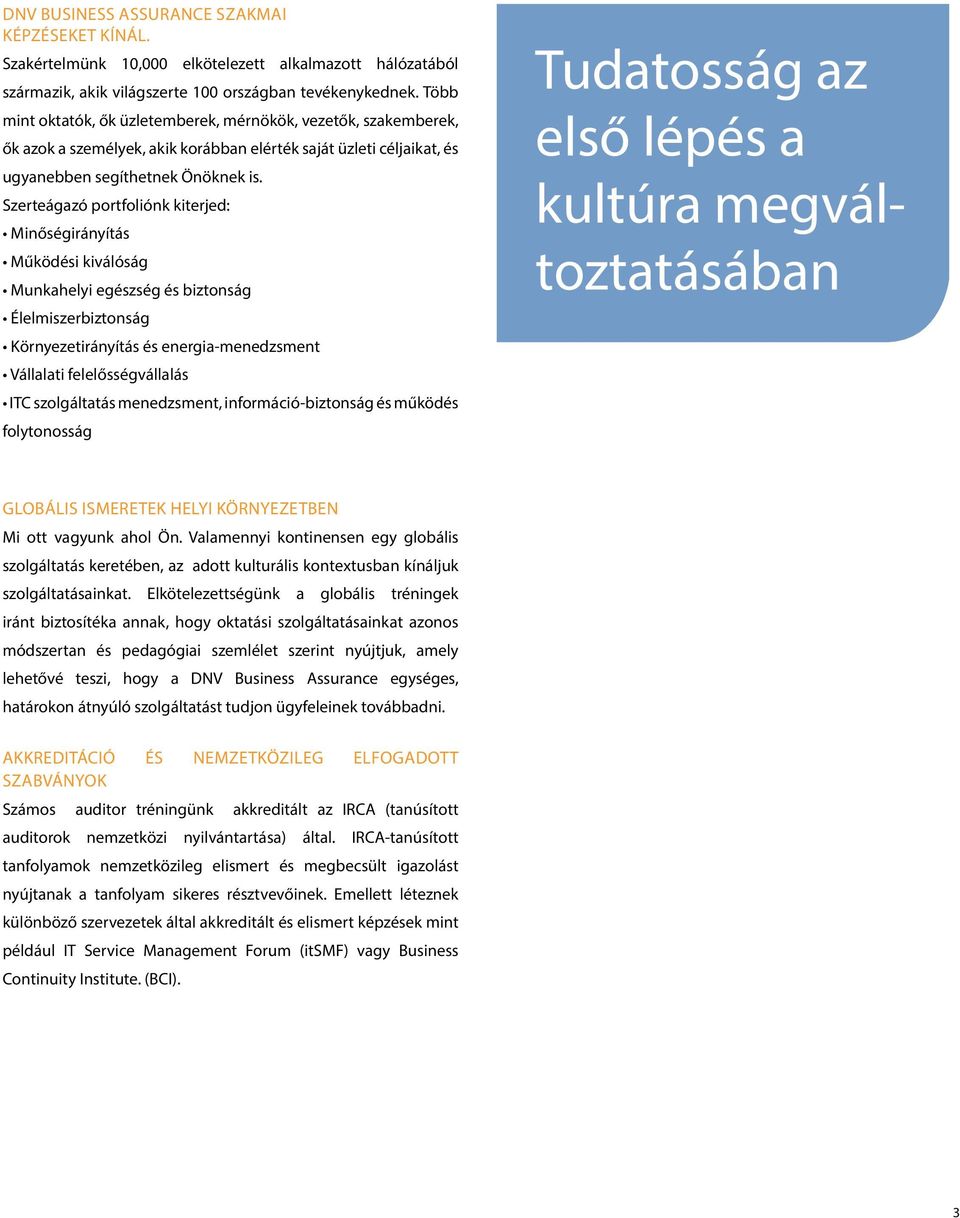 Szerteágazó portfoliónk kiterjed: Minőségirányítás Működési kiválóság Munkahelyi egészség és biztonság Élelmiszerbiztonság Környezetirányítás és energia-menedzsment Vállalati felelősségvállalás ITC