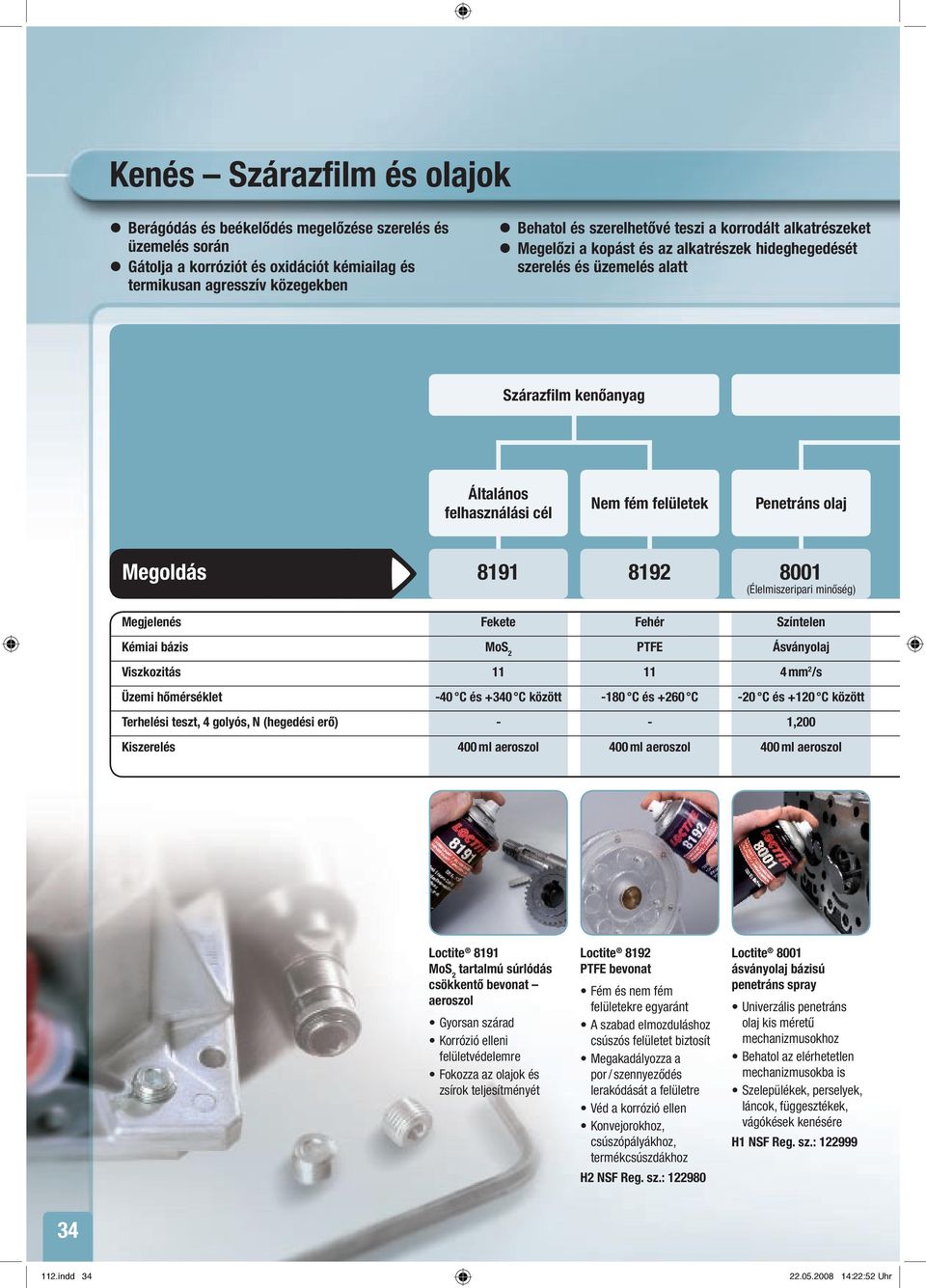 Megoldás 8191 8192 8001 (Élelmiszeripari minőség) Megjelenés Fekete Fehér Színtelen Kémiai bázis MoS 2 PTFE Ásványolaj Viszkozitás 11 11 4 mm 2 /s Üzemi hőmérséklet -40 C és +340 C között -180 C és