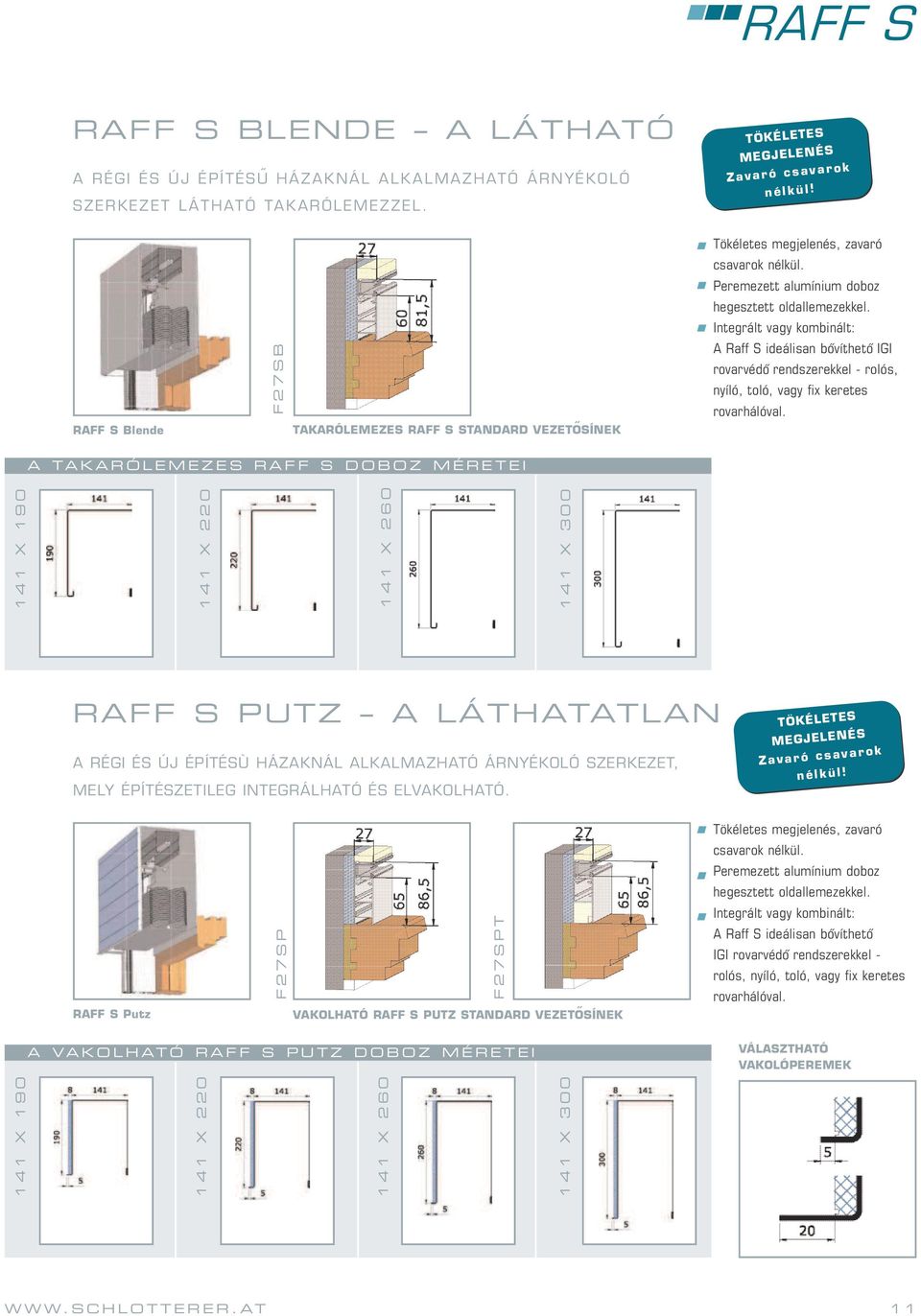 Integrált vagy kombinált: RAFF S Blende F27SB TAKARÓLEMEZES RAFF S STANDARD VEZETŐSÍNEK A Raff S ideálisan bővíthető IGI rovarvédő rendszerekkel - rolós, nyíló, toló, vagy fix keretes rovarhálóval.