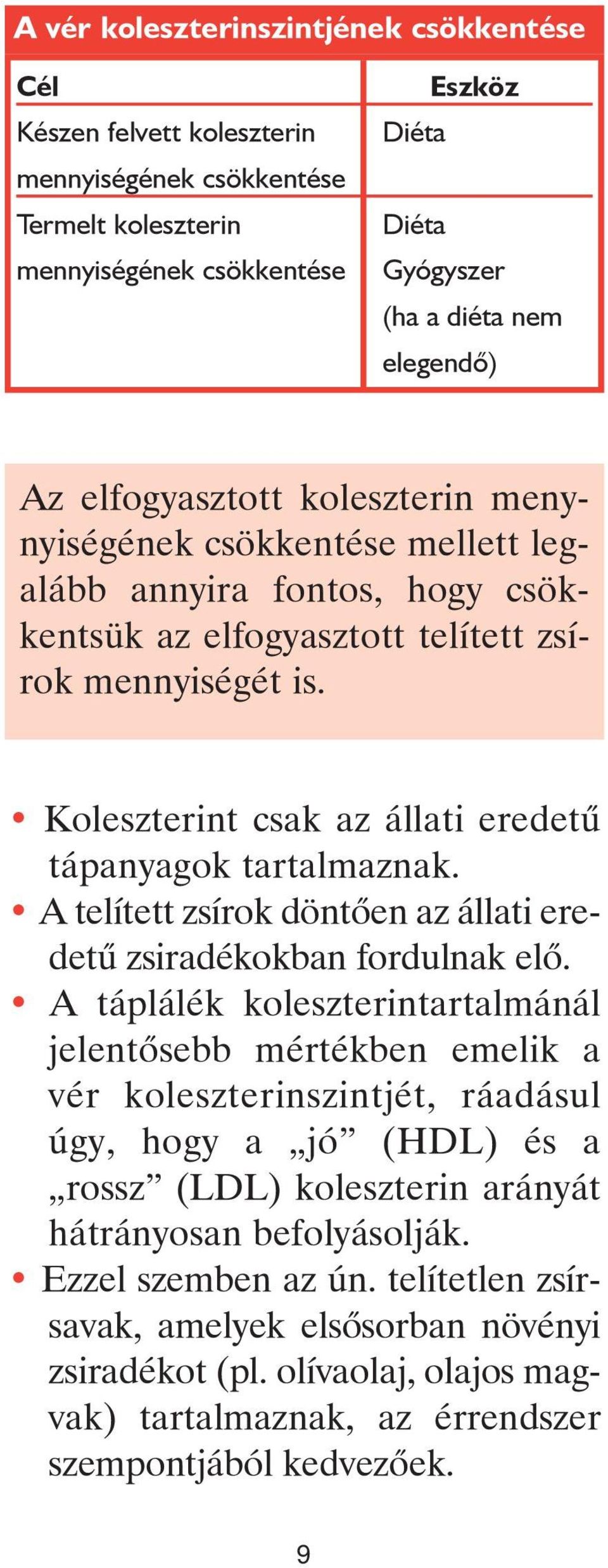 Koleszterint csak az állati eredetû tápanyagok tartalmaznak. A telített zsírok döntôen az állati eredetû zsiradékokban fordulnak elô.