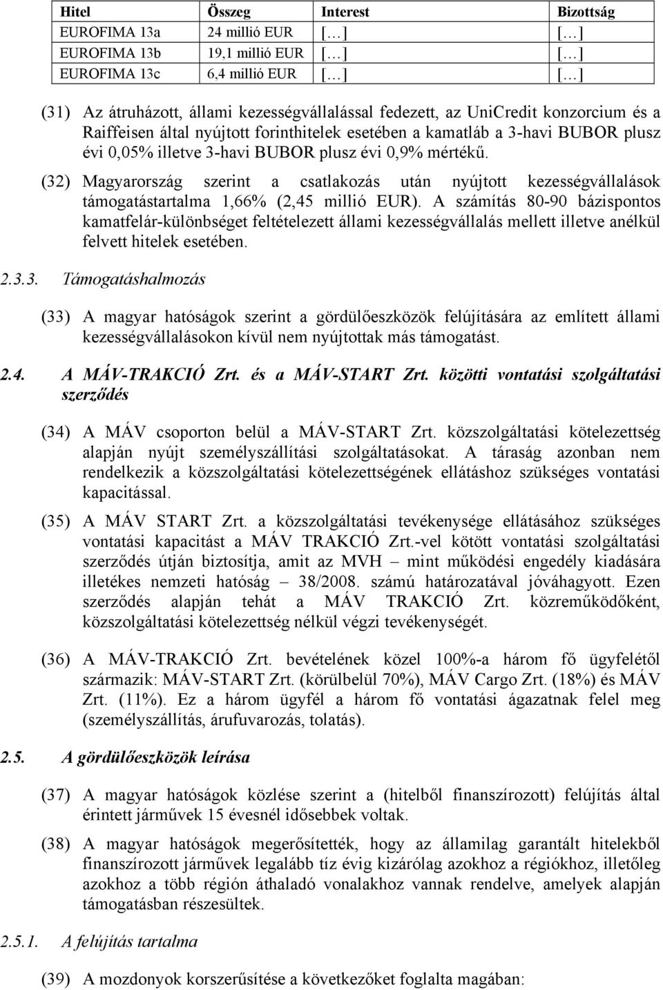 (32) Magyarország szerint a csatlakozás után nyújtott kezességvállalások támogatástartalma 1,66% (2,45 millió EUR).