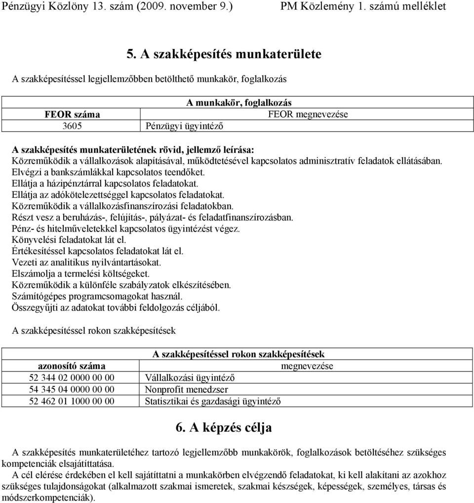 Ellátja a házipénztárral kapcsolatos feladatokat. Ellátja az adókötelezettséggel kapcsolatos feladatokat. Közreműködik a vállalkozásfinanszírozási feladatokban.