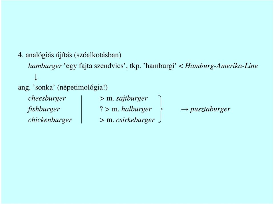 sonka (népetimológia!) cheesburger > m.