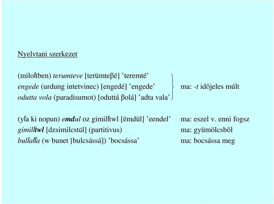 (yſa ki nopun) emdul oz gimilſtwl [ëmdül] eendel gimilſtwl [dzsimilcstől] (partitivus)