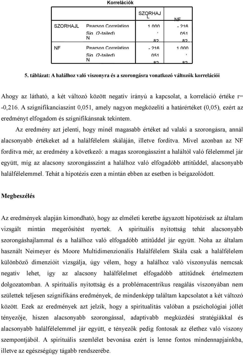 A szignifikanciaszint 0,051, amely nagyon megközelíti a határértéket (0,05), ezért az eredményt elfogadom és szignifikánsnak tekintem.