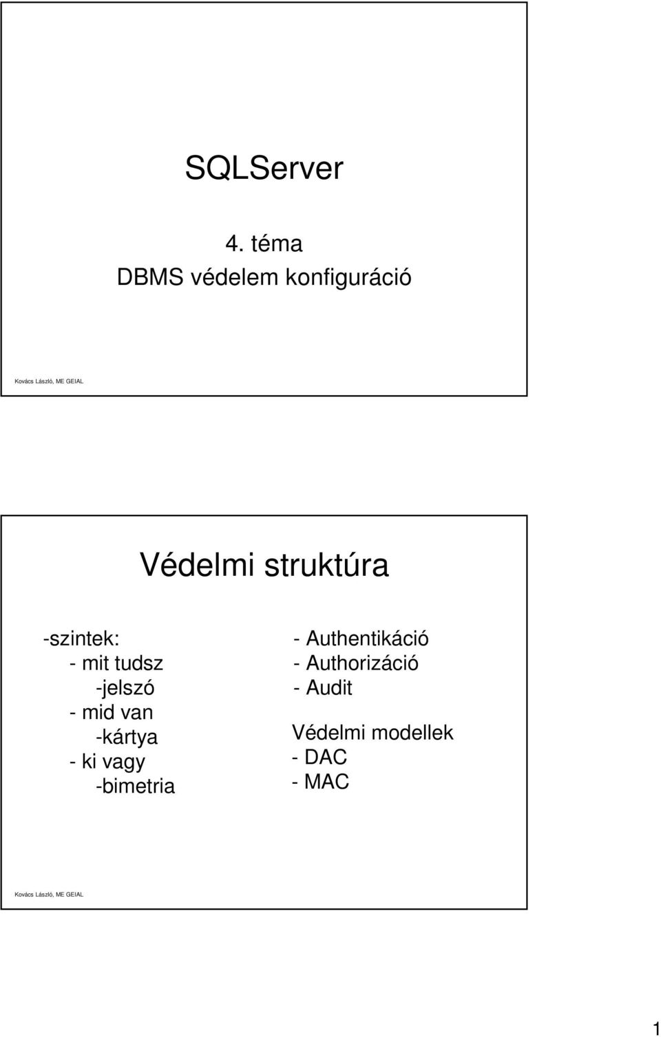 -szintek: - mit tudsz -jelszó - mid van -kártya -