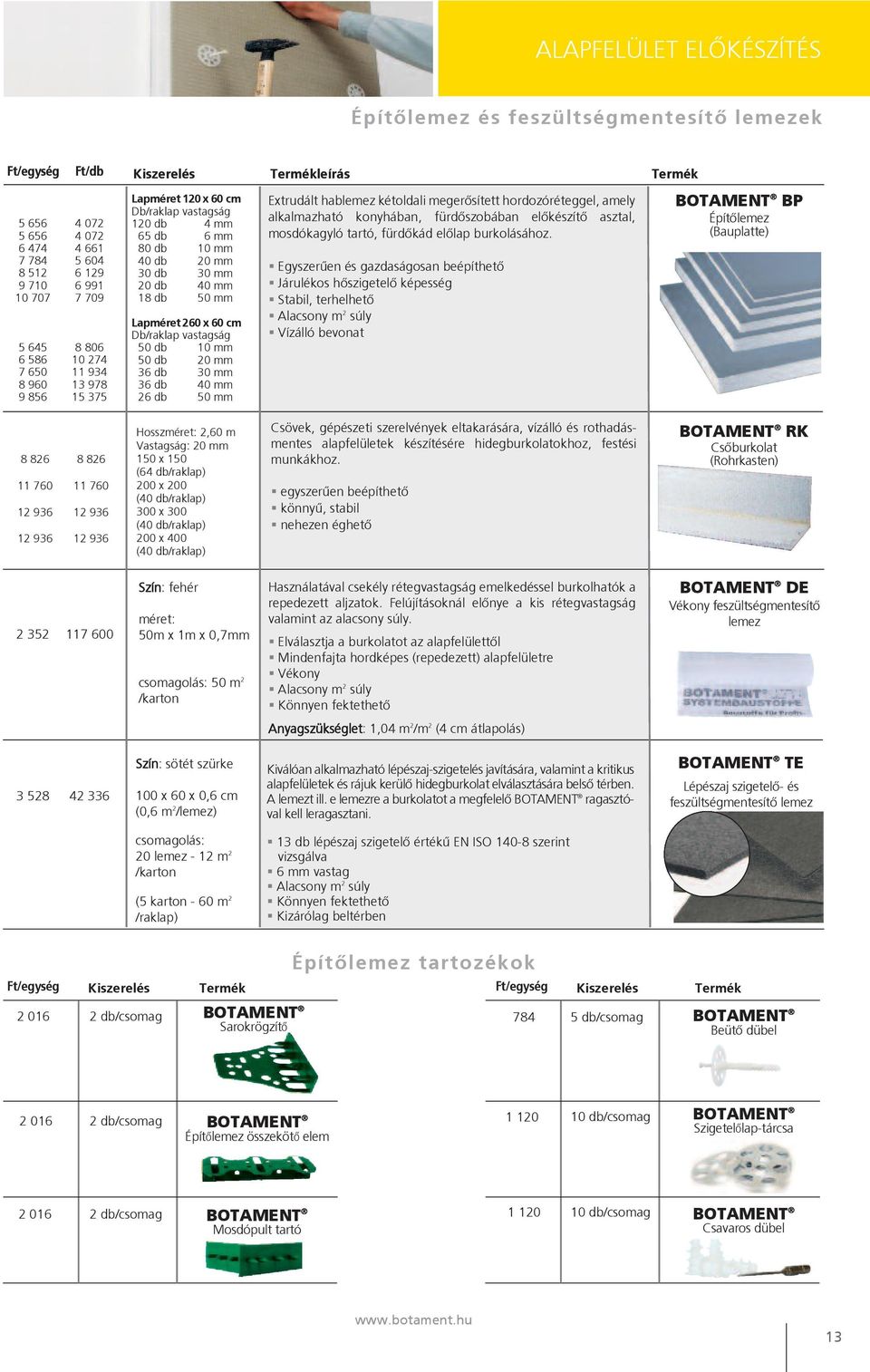 cm Db/raklap vastagság 50 db 10 mm 50 db 20 mm 36 db 30 mm 36 db 40 mm 26 db 50 mm Extrudált hablemez kétoldali megerősített hordozó ré teg gel, amely alkalmazható konyhában, fürdőszobában előkészítő