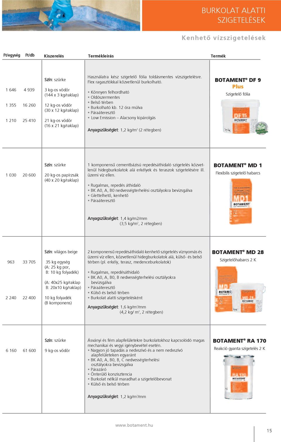 Könnyen felhordható Oldószermentes Belső térben Burkolható kb.