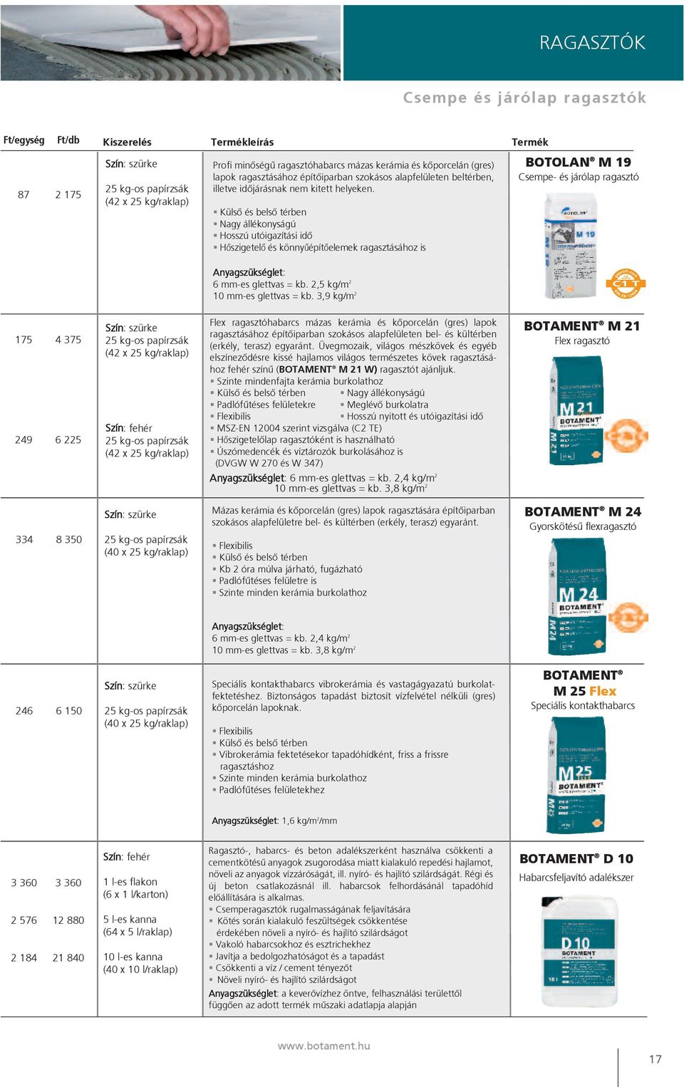 Nagy állékonyságú Hosszú utóigazítási idő Hőszigetelő és könnyűépítőelemek ragasztásához is 6 mm-es glettvas = kb. 2,5 kg/m 2 10 mm-es glettvas = kb.