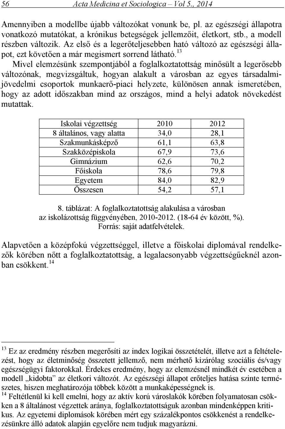 13 Mivel elemzésünk szempontjából a foglalkoztatottság minősült a legerősebb változónak, megvizsgáltuk, hogyan alakult a városban az egyes társadalmijövedelmi csoportok munkaerő-piaci helyzete,