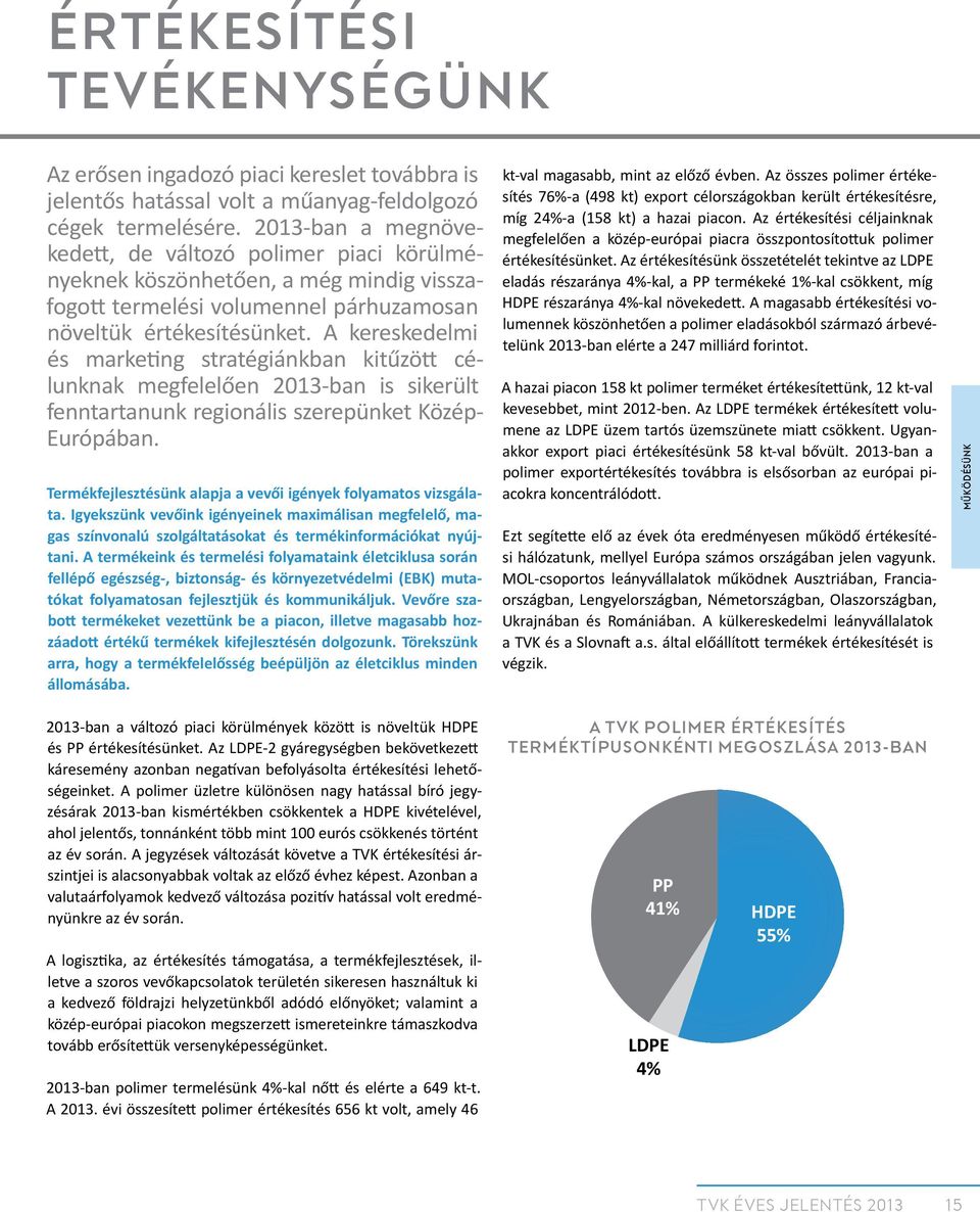 A kereskedelmi és marketing stratégiánkban kitűzött célunknak megfelelően 2013-ban is sikerült fenntartanunk regionális szerepünket Közép- Európában.