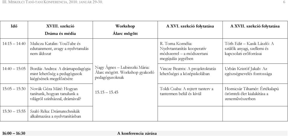 Toma Kornélia: Nyelvtantanítás kooperatív módszerrel a módszertani megújulás jegyében Tóth Edit Kasik László: A szülık anyagi, szellemi és kapcsolati erıforrásai 14:40 15:05 Bordás Andrea: A