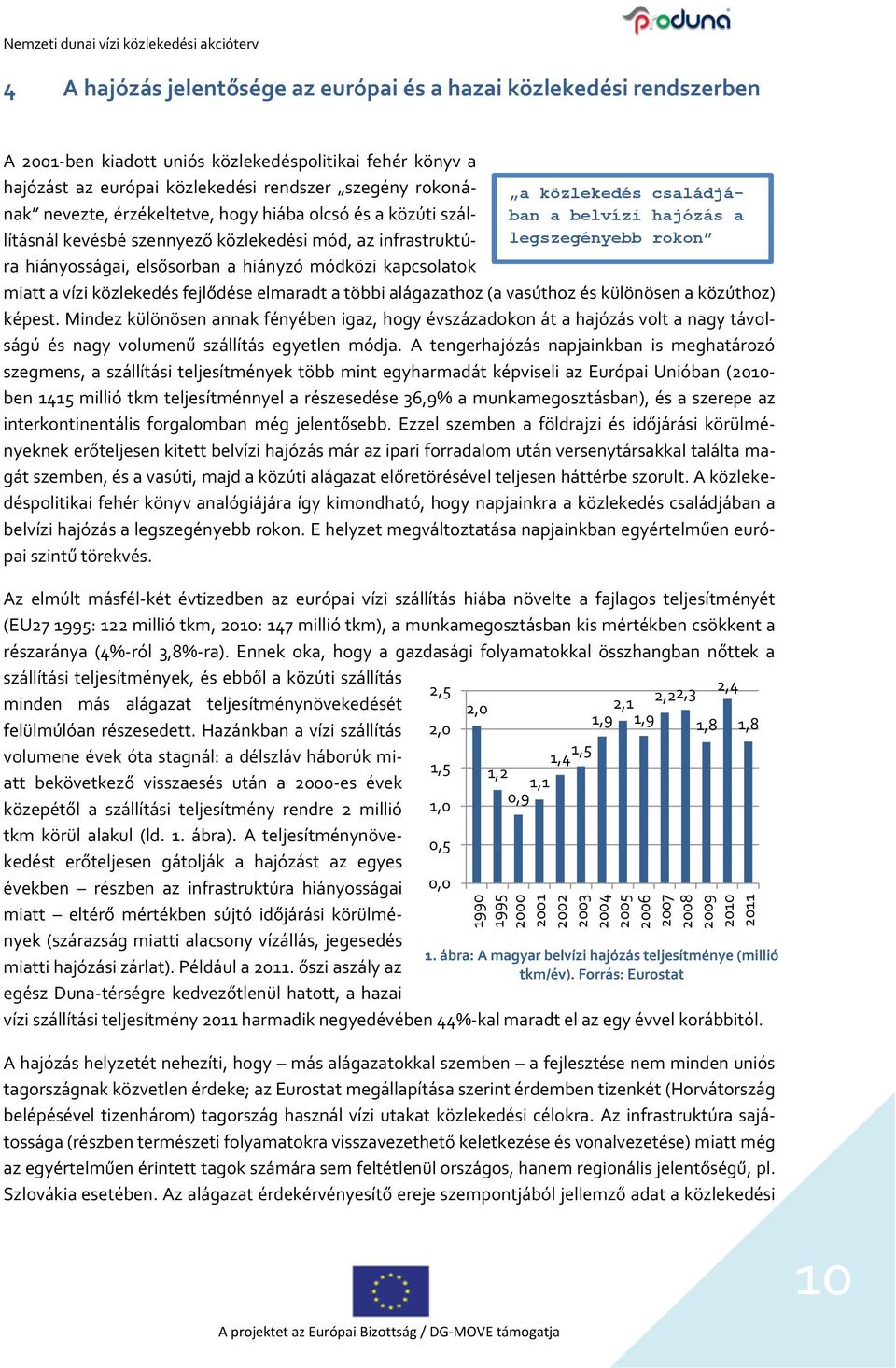 az infrastruktúra hiányosságai, elsősorban a hiányzó módközi kapcsolatok miatt a vízi közlekedés fejlődése elmaradt a többi alágazathoz (a vasúthoz és különösen a közúthoz) képest.