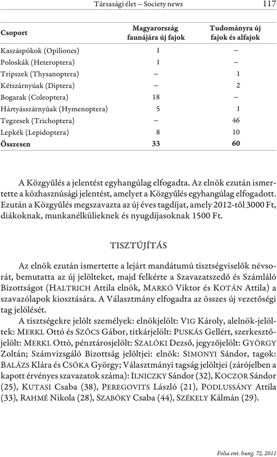 Ezután a Közgyûlés megszavazta az új éves tagdíjat, amely 2012-tõl 3000 Ft, diákoknak, munkanélkülieknek és nyugdíjasoknak 1500 Ft.