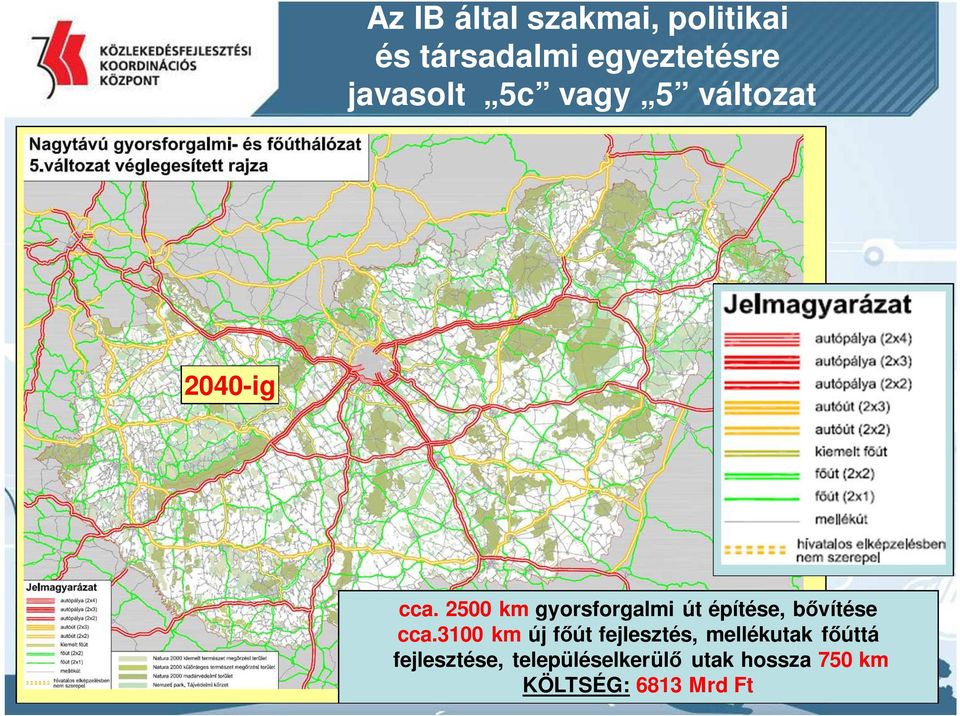 2500 km gyorsforgalmi út építése, bővítése cca.