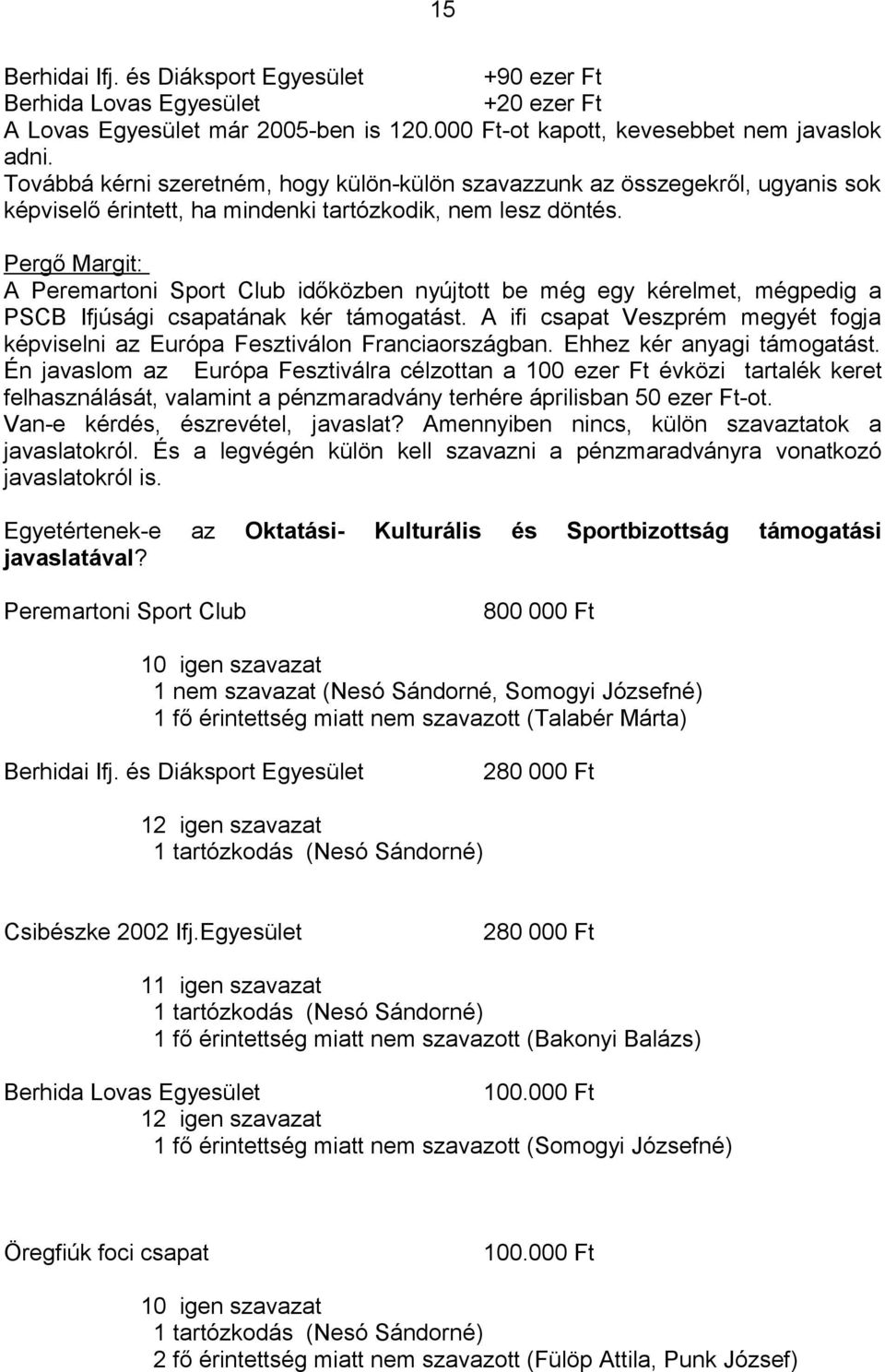 A Peremartoni Sport Club időközben nyújtott be még egy kérelmet, mégpedig a PSCB Ifjúsági csapatának kér támogatást.