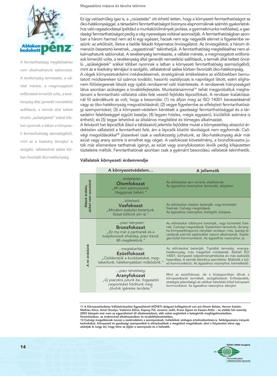 nyomnak a latban a környezeti fenntarthatóság szemszögébôl, mint az e kiadvány témájául is szolgáló, vállalatoknál széles körben favorizált öko-hatékonyság.