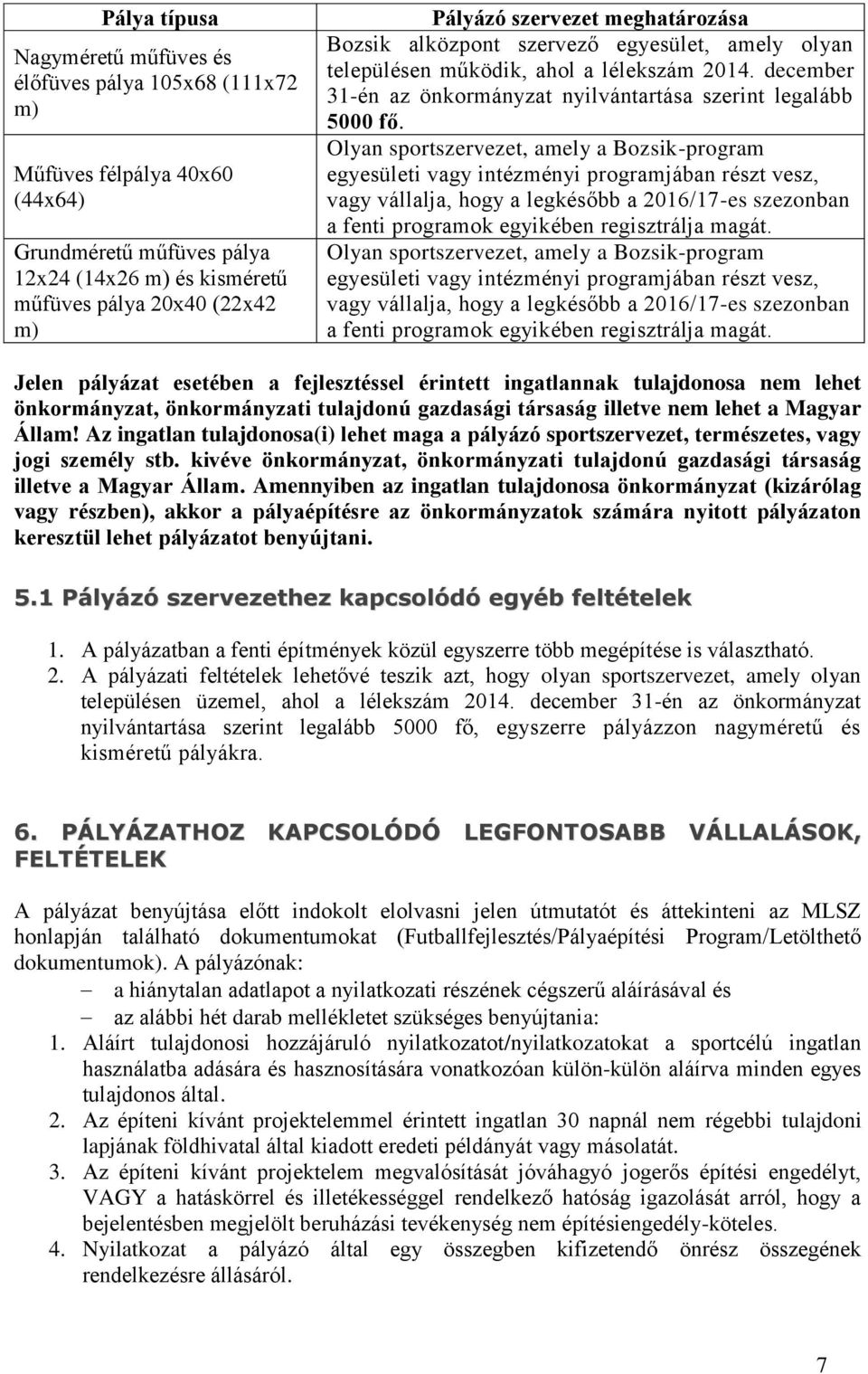 Olyan sportszervezet, amely a Bozsik-program egyesületi vagy intézményi programjában részt vesz, vagy vállalja, hogy a legkésőbb a 2016/17-es szezonban a fenti programok egyikében regisztrálja magát.