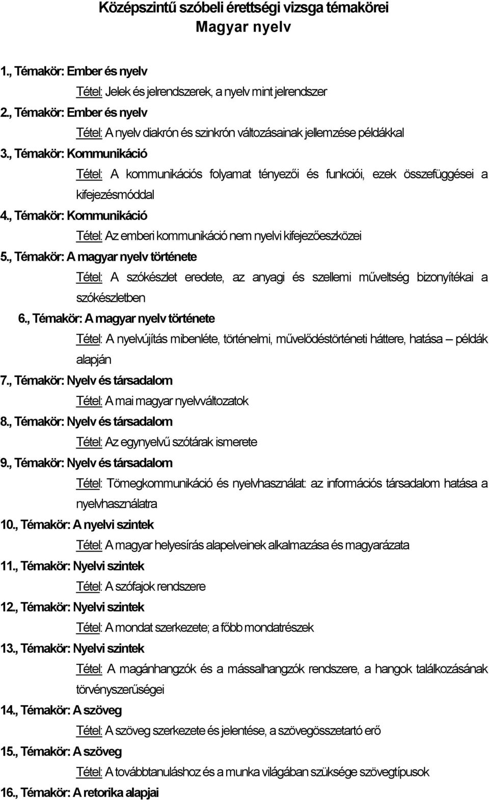 , Témakör: Kommunikáció Tétel: A kommunikációs folyamat tényezői és funkciói, ezek összefüggései a kifejezésmóddal 4.