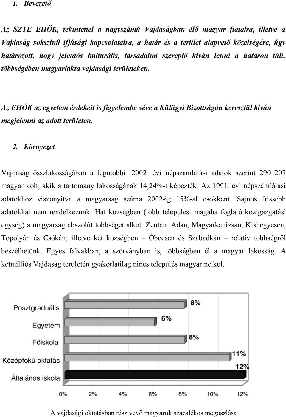 Az EHÖK az egyetem érdekeit is figyelembe véve a Külügyi Bizottságán keresztül kíván megjelenni az adott területen. 2. Környezet Vajdaság összlakosságában a legutóbbi, 2002.