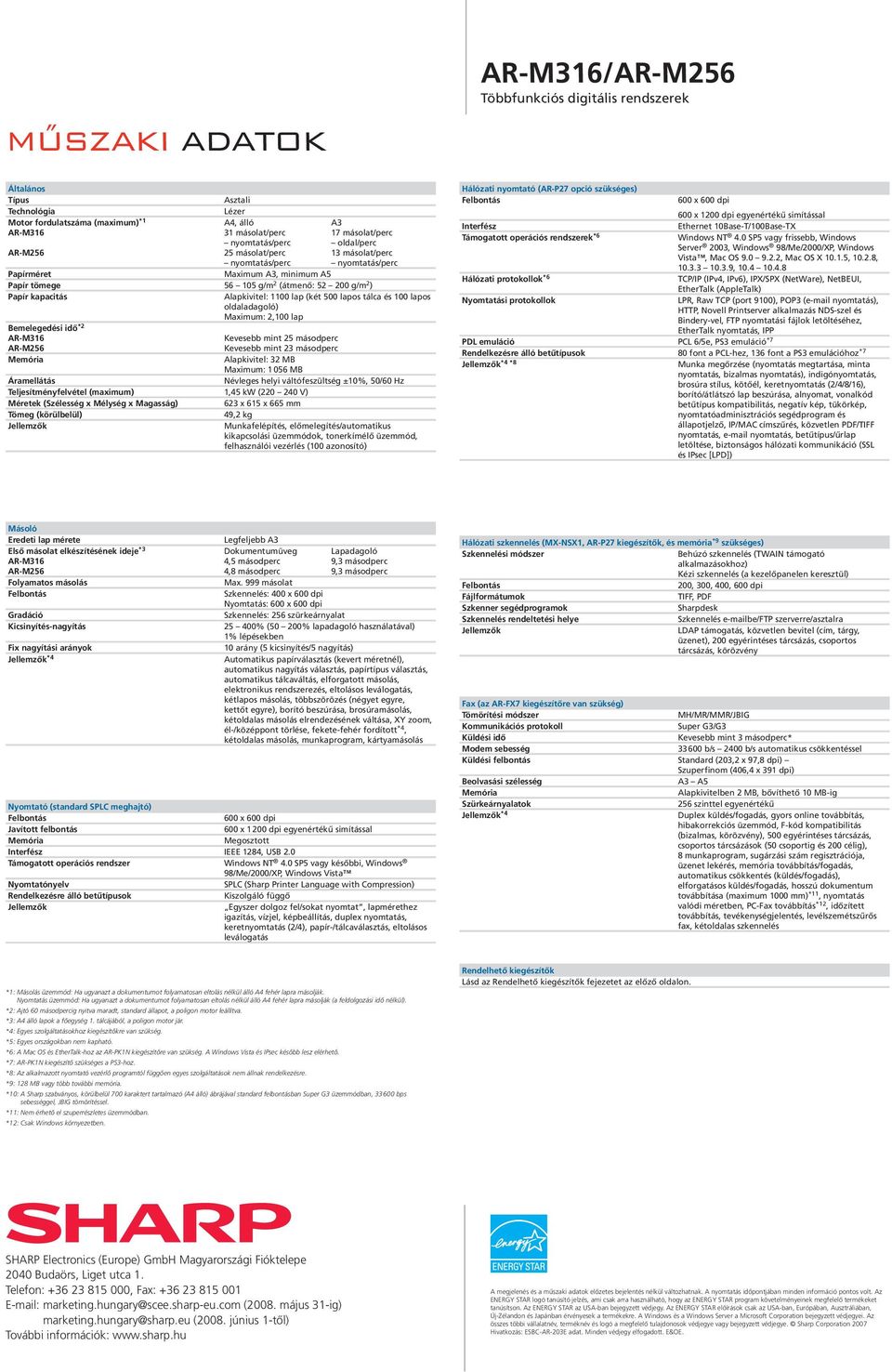 (két 500 lapos tálca és 100 lapos oldaladagoló) Maximum: 2,100 lap Bemelegedési idő *2 AR-M256 Kevesebb mint 25 másodperc Kevesebb mint 23 másodperc Memória Alapkivitel: 32 MB Maximum: 1056 MB