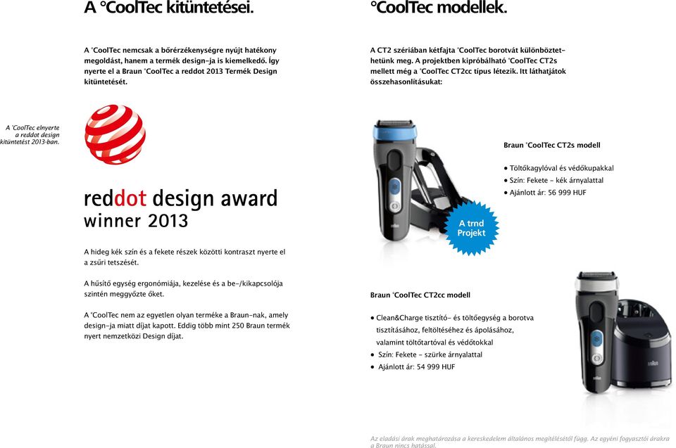 A projektben kipróbálható CoolTec CT2s mellett még a CoolTec CT2cc típus létezik. Itt láthatjátok összehasonlításukat: A CoolTec elnyerte a reddot design kitüntetést 2013-ban.