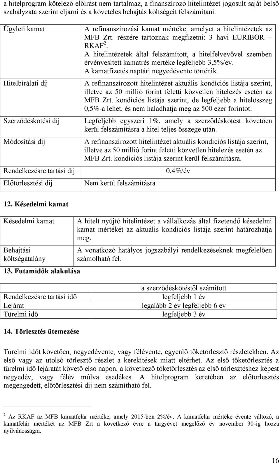 részére tartoznak megfizetni: 3 havi EURIBOR + RKAF 2. A hitelintézetek által felszámított, a hitelfelvevővel szemben érvényesített kamatrés mértéke legfeljebb 3,5%/év.