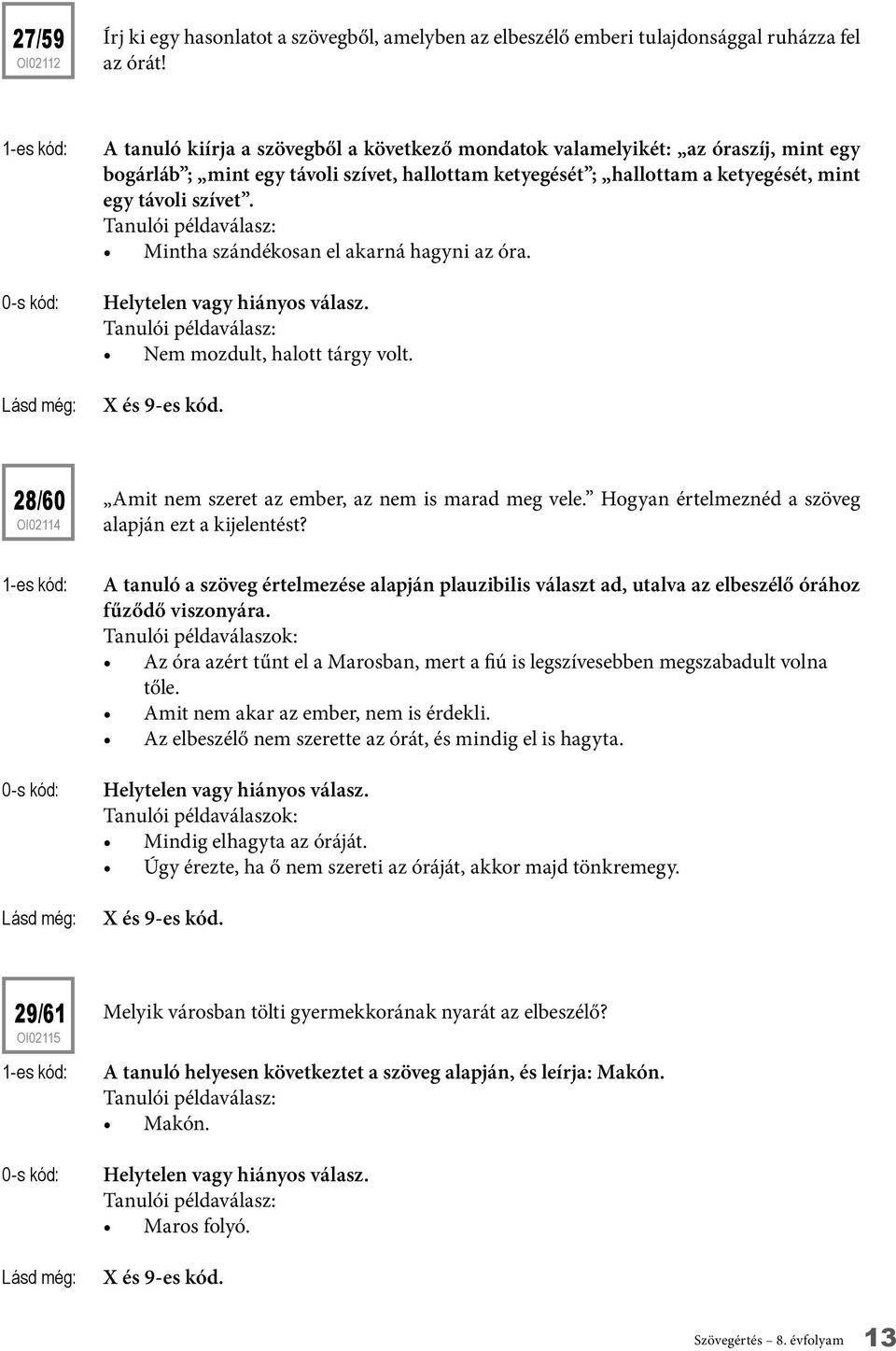 Tanulói példaválasz: Mintha szándékosan el akarná hagyni az óra. Tanulói példaválasz: Nem mozdult, halott tárgy volt. 28/60 oi02114 Amit nem szeret az ember, az nem is marad meg vele.