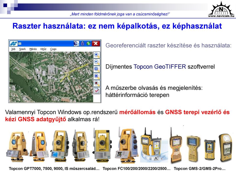 háttérinformáció terepen Valamennyi Topcon Windows op.