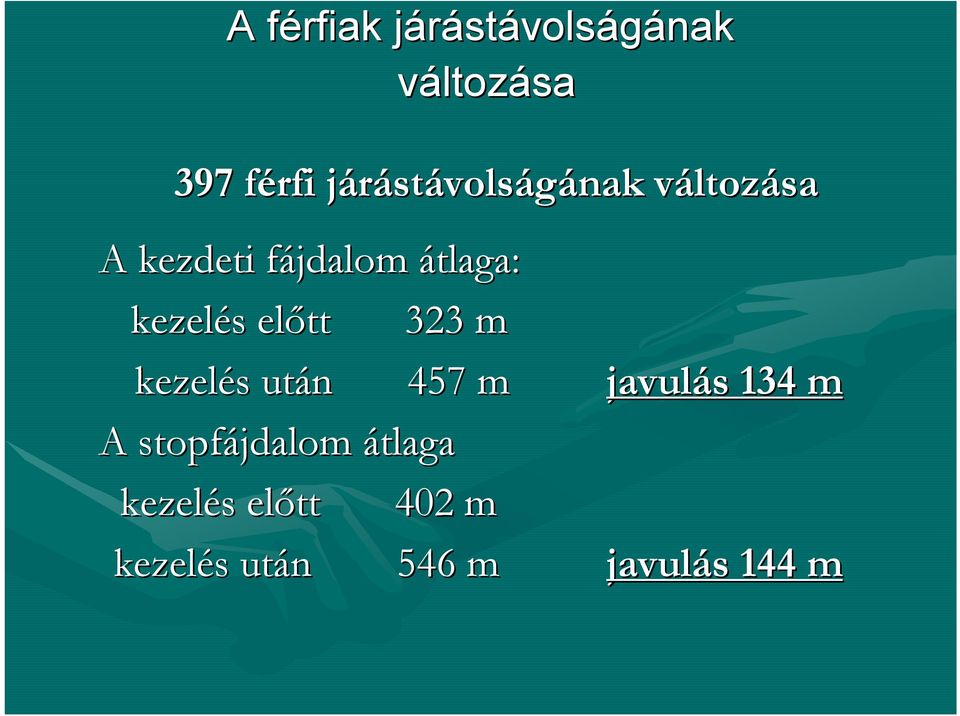 s előtt 323 m kezelés s után n 457 m javulás s 134 m A