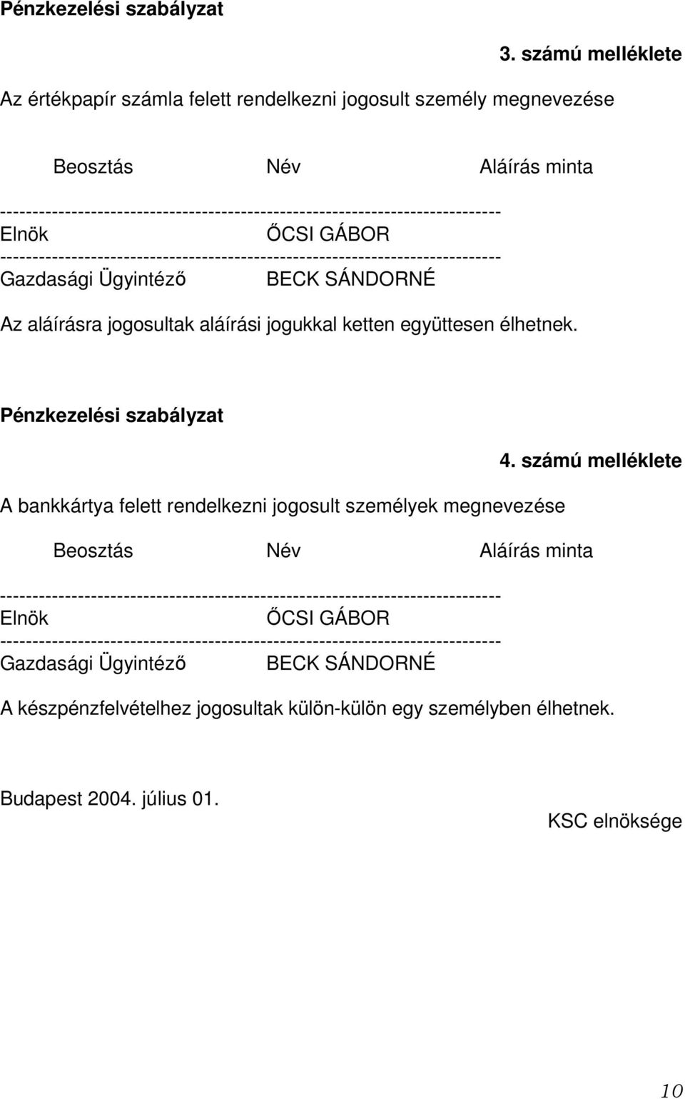 Ügyintézı BECK SÁNDORNÉ Az aláírásra jogosultak aláírási jogukkal ketten együttesen élhetnek.