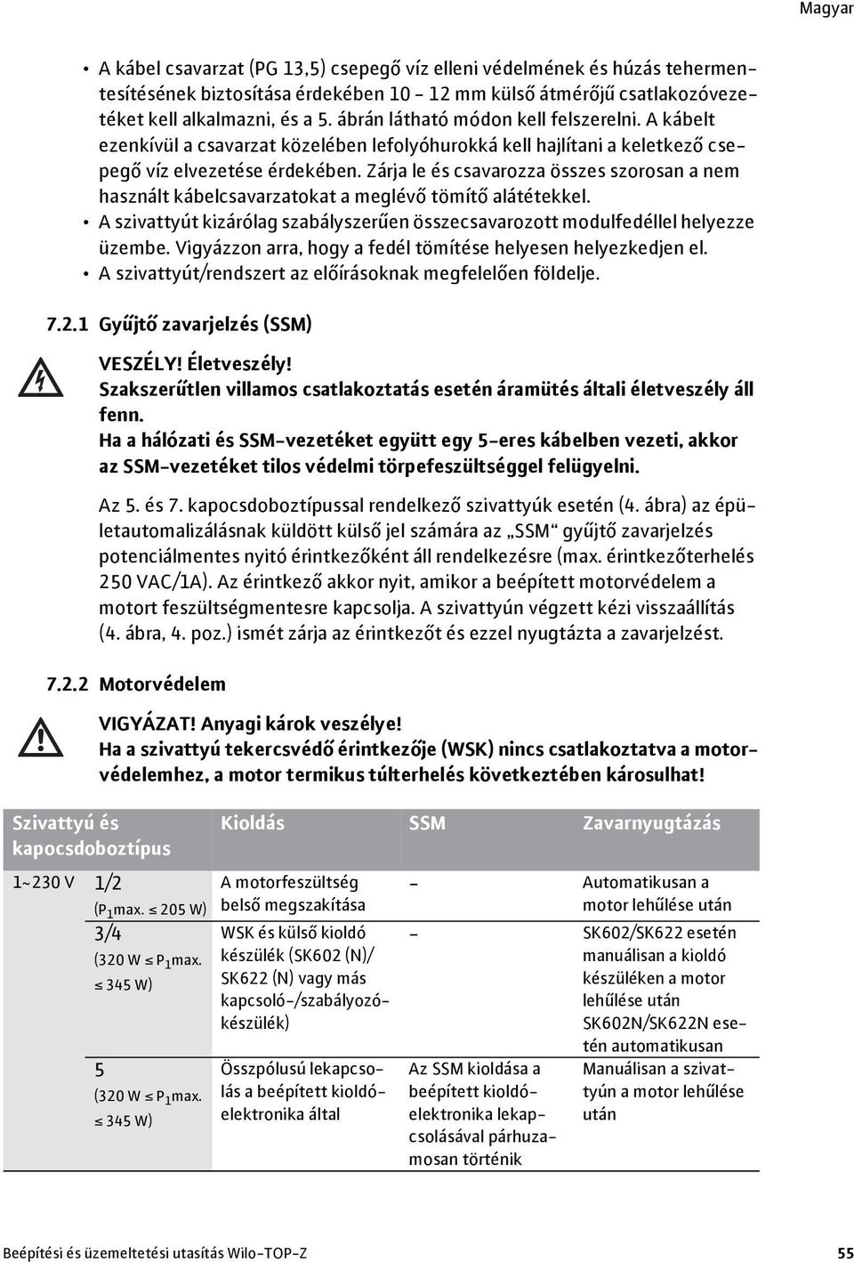 Zárja le és csavarozza összes szorosan a nem használt kábelcsavarzatokat a meglévő tömítő alátétekkel. A szivattyút kizárólag szabályszerűen összecsavarozott modulfedéllel helyezze üzembe.